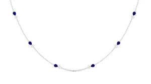 Pear Cut Created Blue Sapphire and Diamond Station Chain Necklace