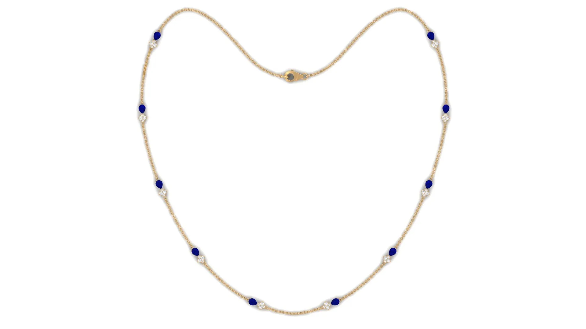 Pear Cut Created Blue Sapphire and Diamond Station Chain Necklace