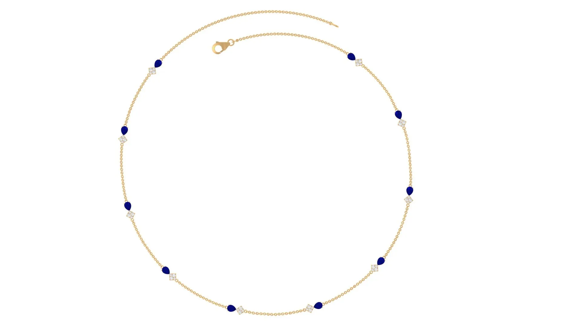 Pear Cut Created Blue Sapphire and Diamond Station Chain Necklace