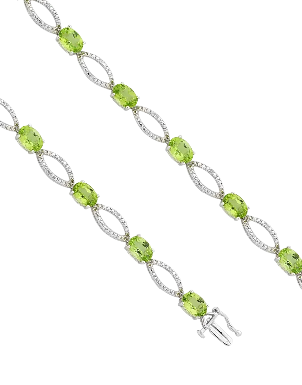 Peridot Bracelet - 9ct White Gold Peridot and Diamond Bracelet - 755059