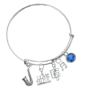 Personalized Saxophone Charm Bangle Bracelet with Birthstone