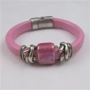 Pink Leather Bracelet for a Woman Handmade Accent