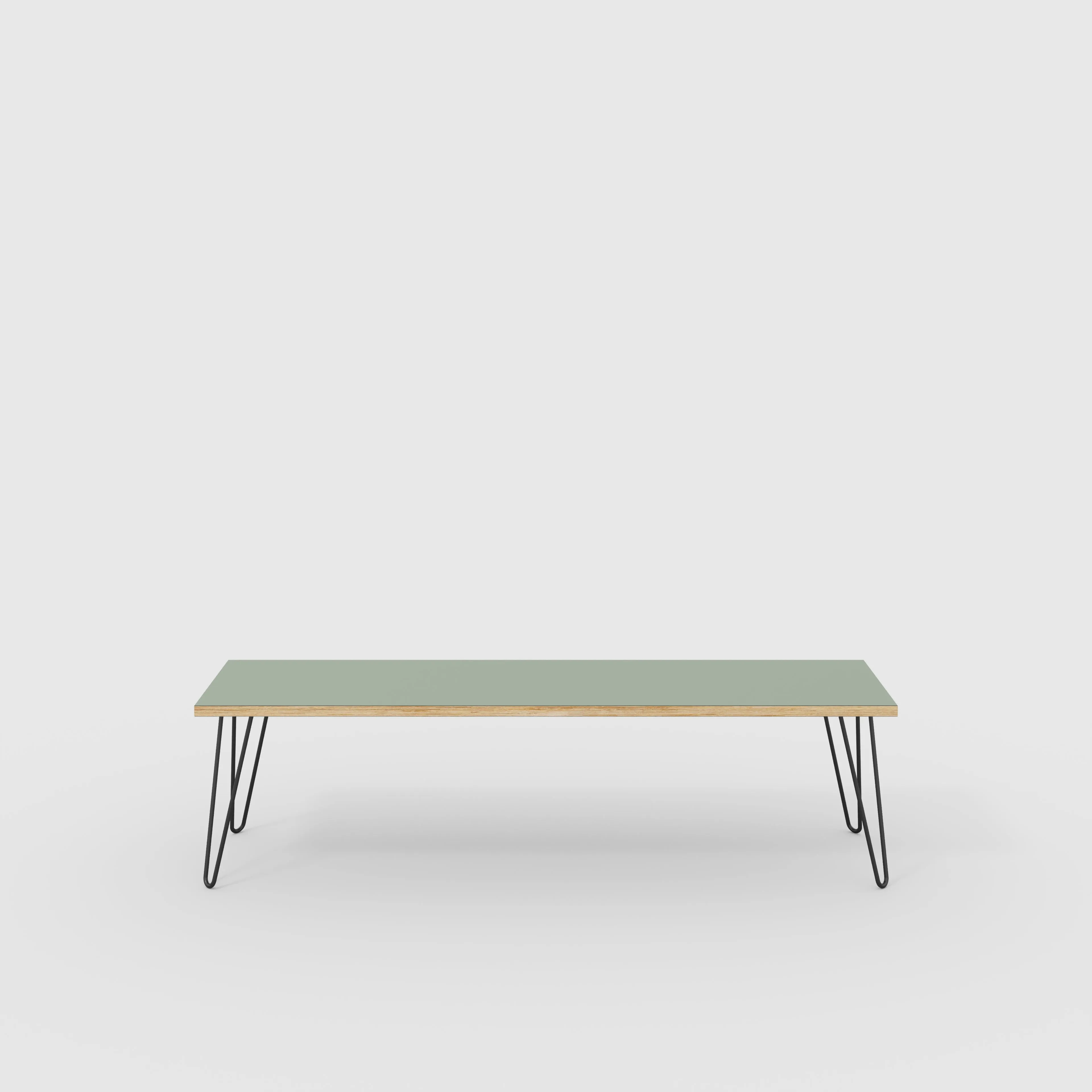 Plywood Bench Seat with Black Hairpin Legs - Formica Green Slate - 1600(w) x 400(d)