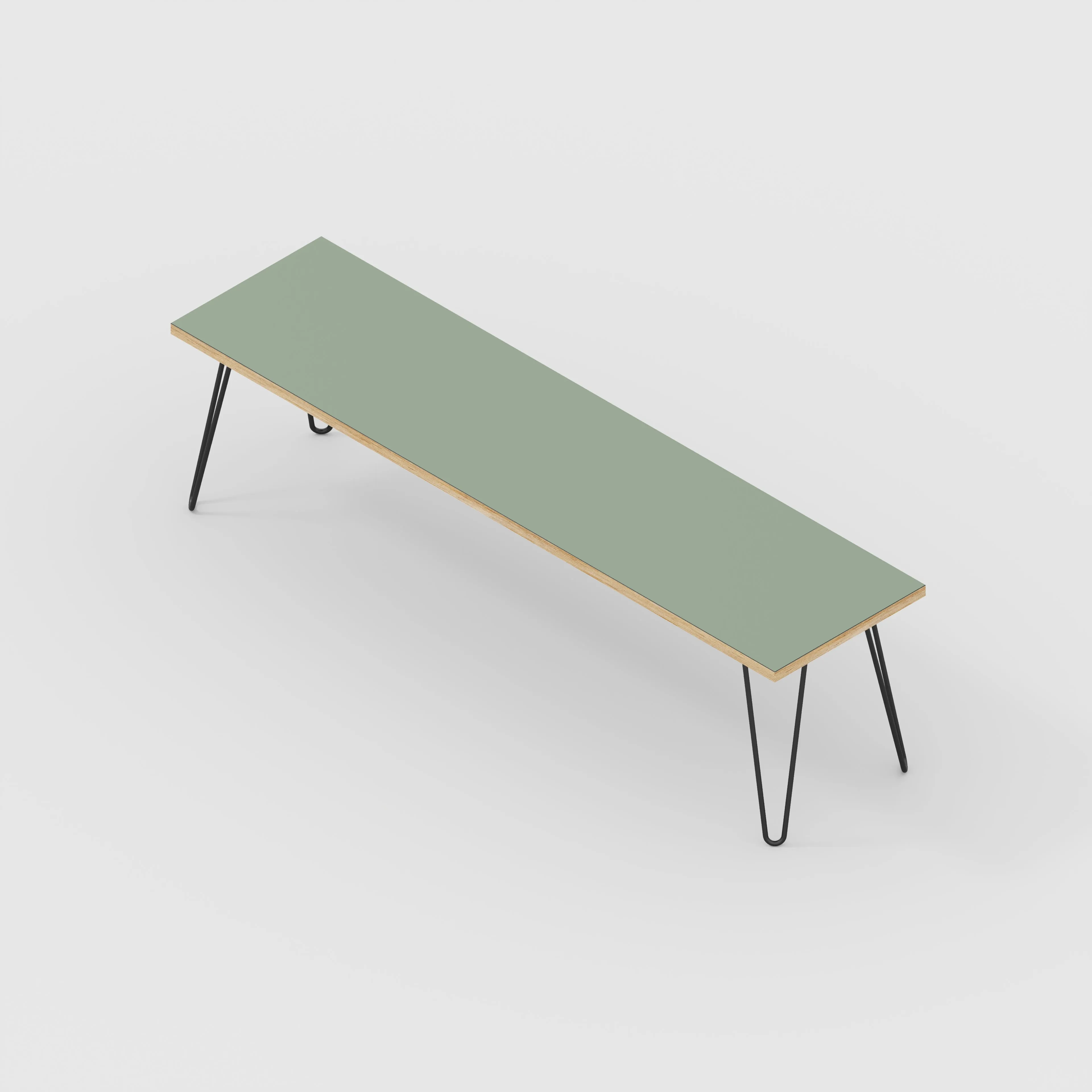 Plywood Bench Seat with Black Hairpin Legs - Formica Green Slate - 1600(w) x 400(d)