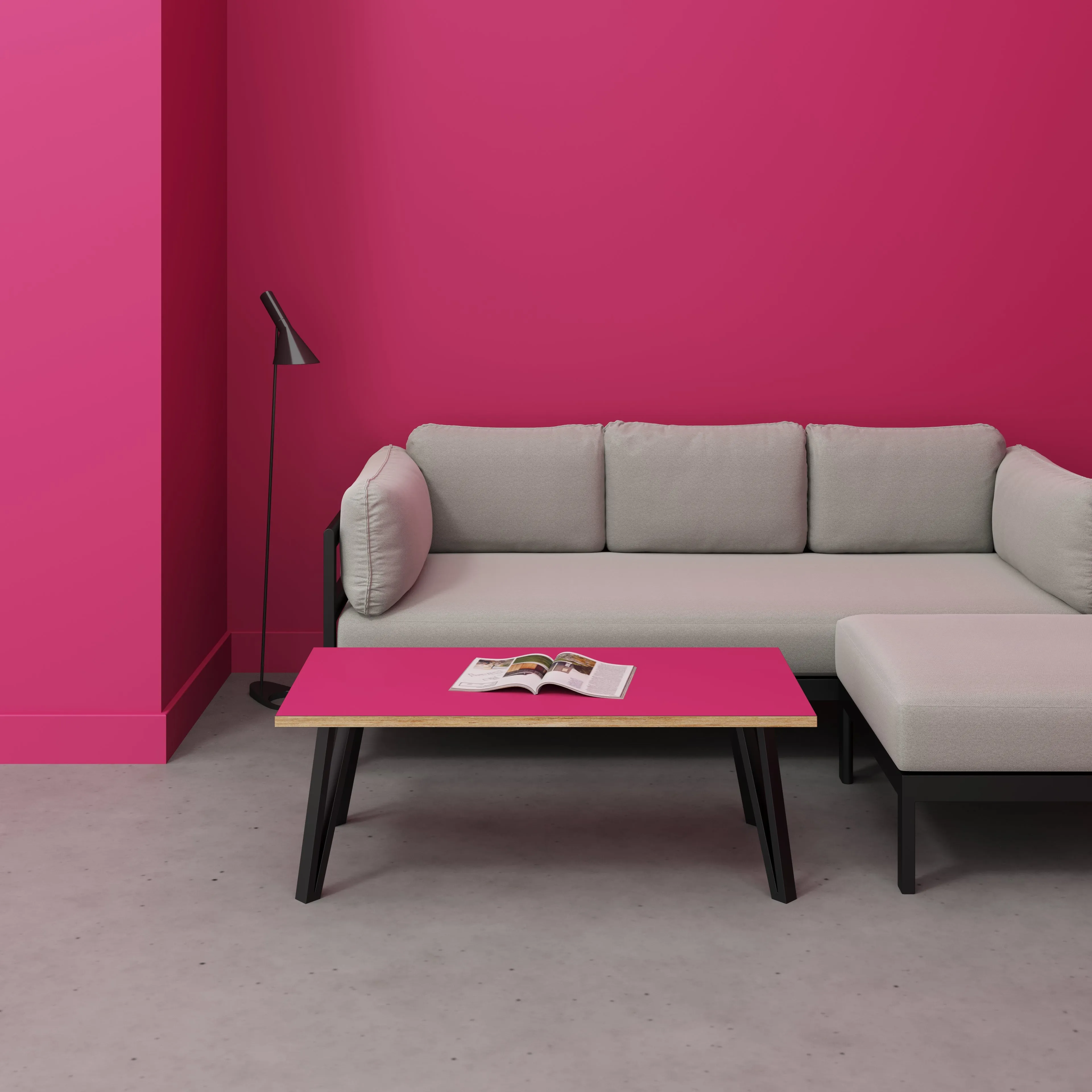 Plywood Coffee Table with Black Box Hairpin Legs - Formica Juicy Pink - 1200(w) x 600(d) x 425(h)