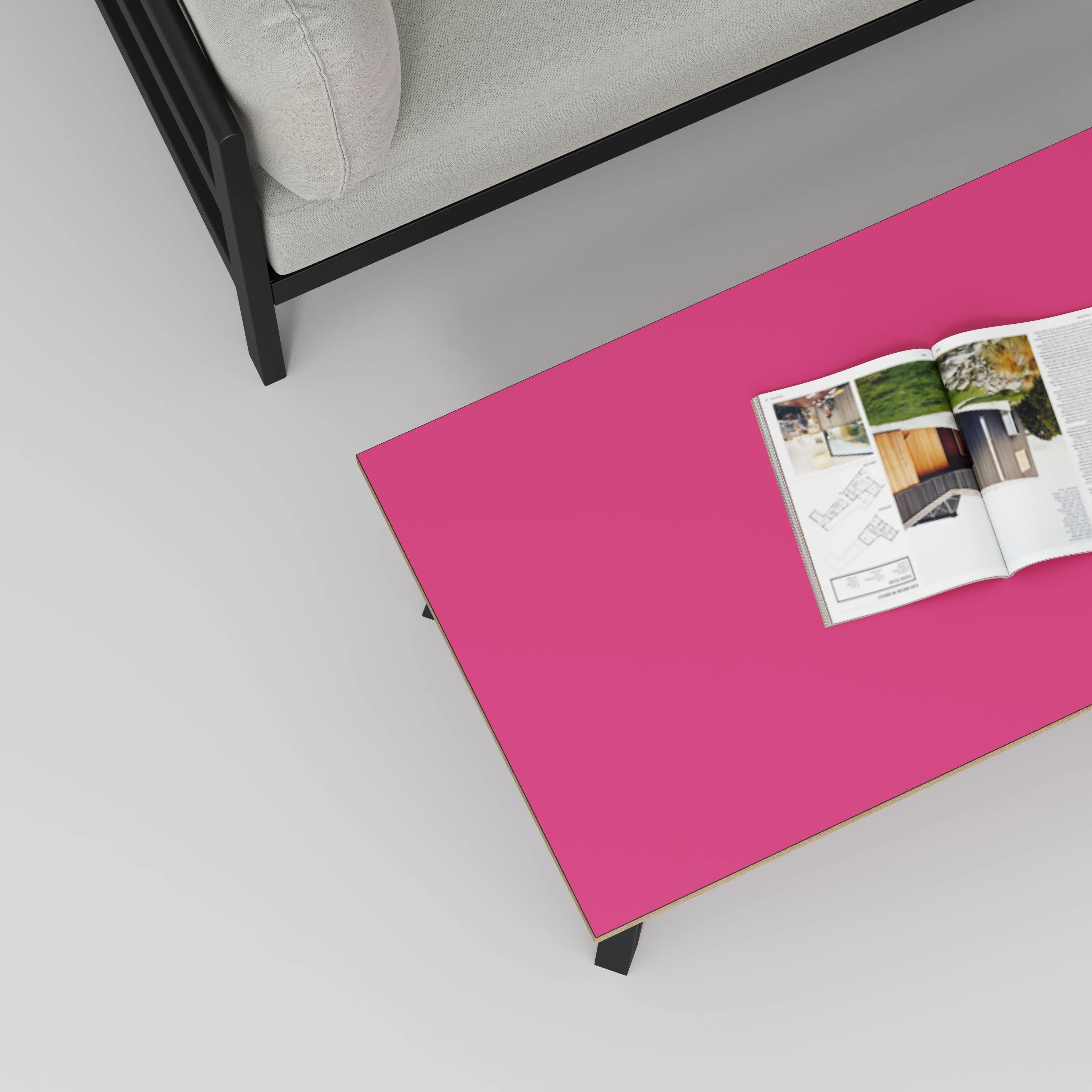 Plywood Coffee Table with Black Box Hairpin Legs - Formica Juicy Pink - 1200(w) x 600(d) x 425(h)