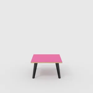 Plywood Coffee Table with Black Box Hairpin Legs - Formica Juicy Pink - 800(w) x 800(d) x 425(h)