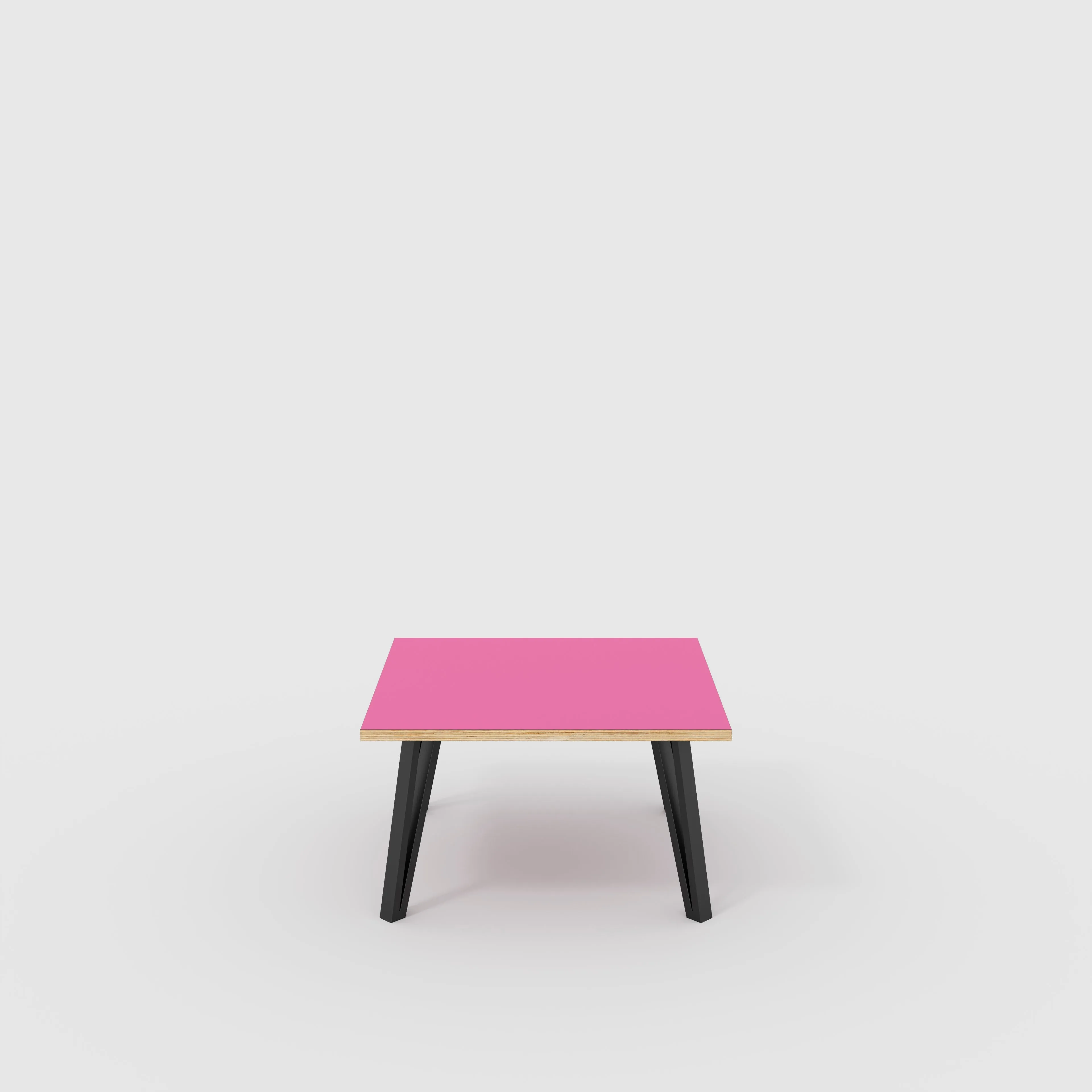 Plywood Coffee Table with Black Box Hairpin Legs - Formica Juicy Pink - 800(w) x 800(d) x 425(h)