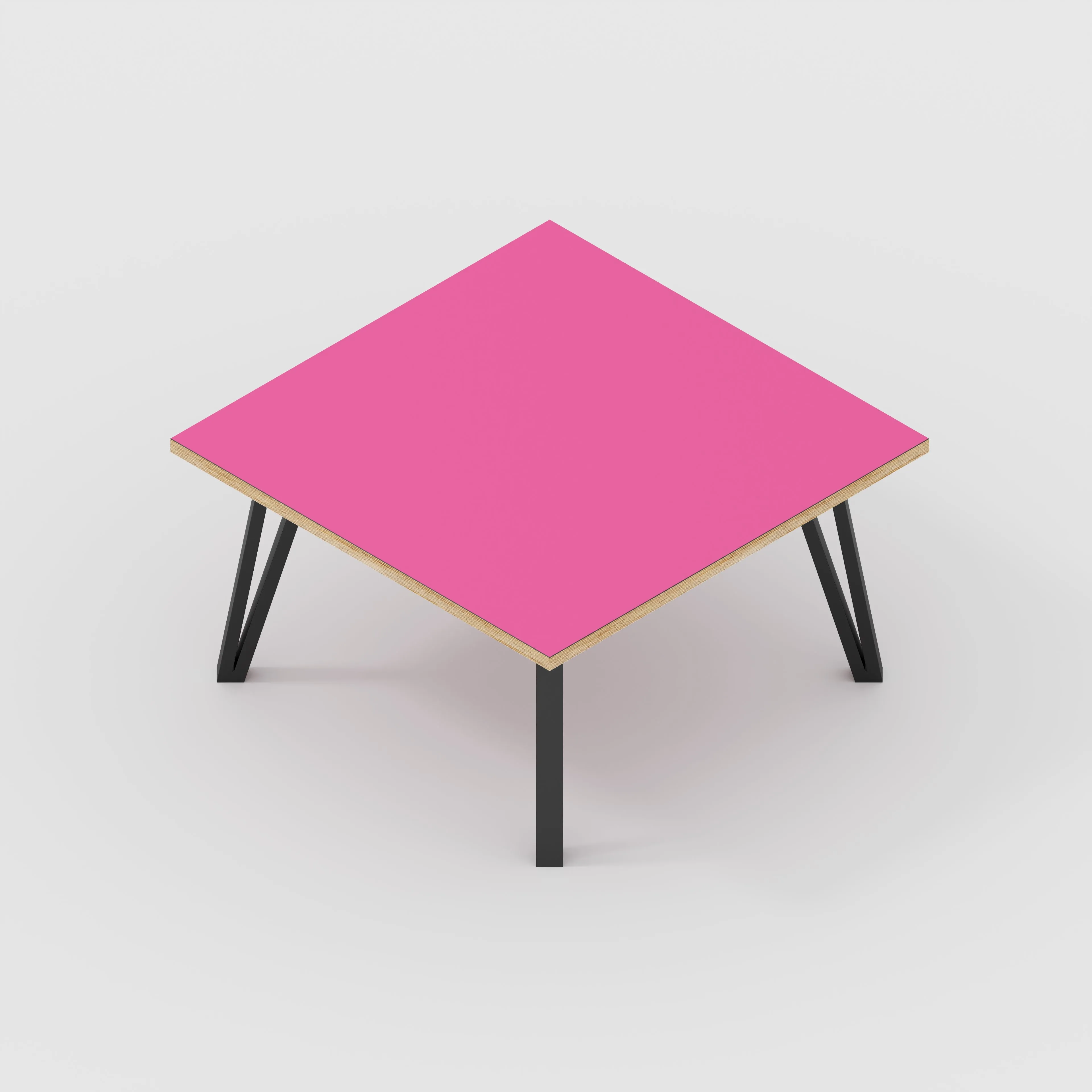 Plywood Coffee Table with Black Box Hairpin Legs - Formica Juicy Pink - 800(w) x 800(d) x 425(h)