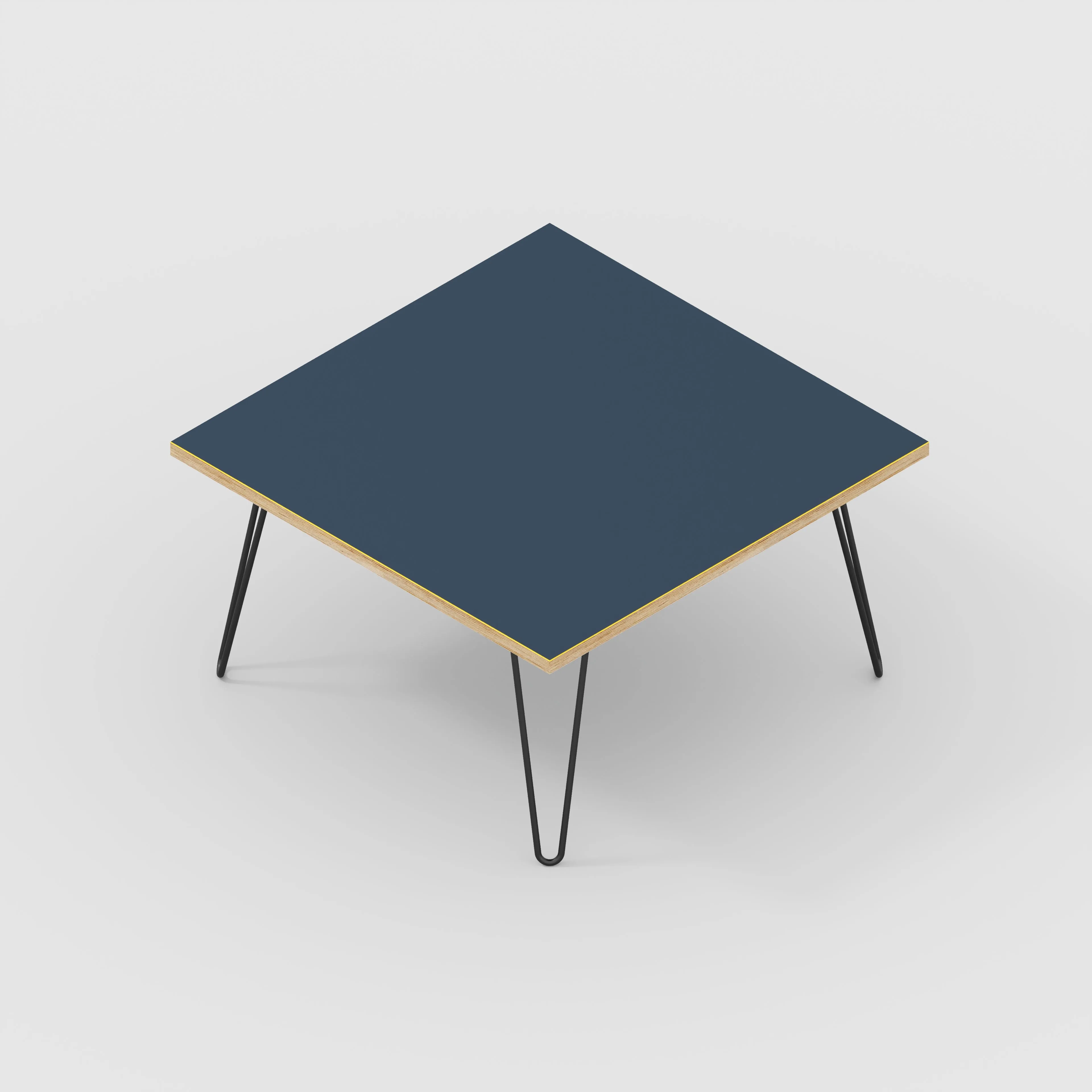 Plywood Coffee Table with Black Hairpin Legs - Formica Night Sea Blue - 800(w) x 800(d) x 425(h)