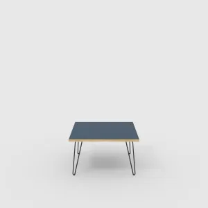 Plywood Coffee Table with Black Hairpin Legs - Formica Night Sea Blue - 800(w) x 800(d) x 425(h)