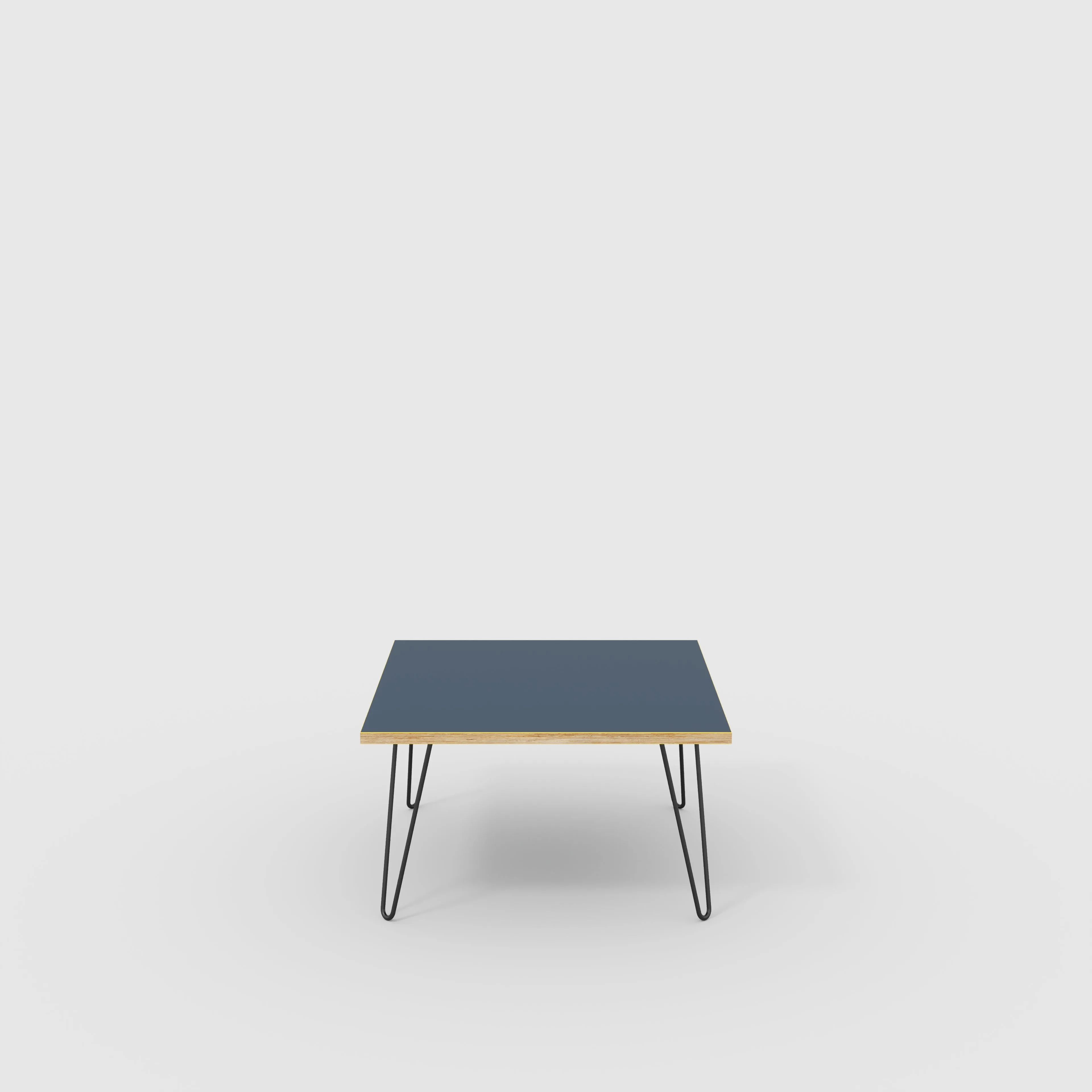 Plywood Coffee Table with Black Hairpin Legs - Formica Night Sea Blue - 800(w) x 800(d) x 425(h)