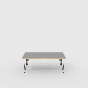 Plywood Coffee Table with Black Hairpin Legs - Formica Tornado Grey - 1200(w) x 600(d) x 425(h)