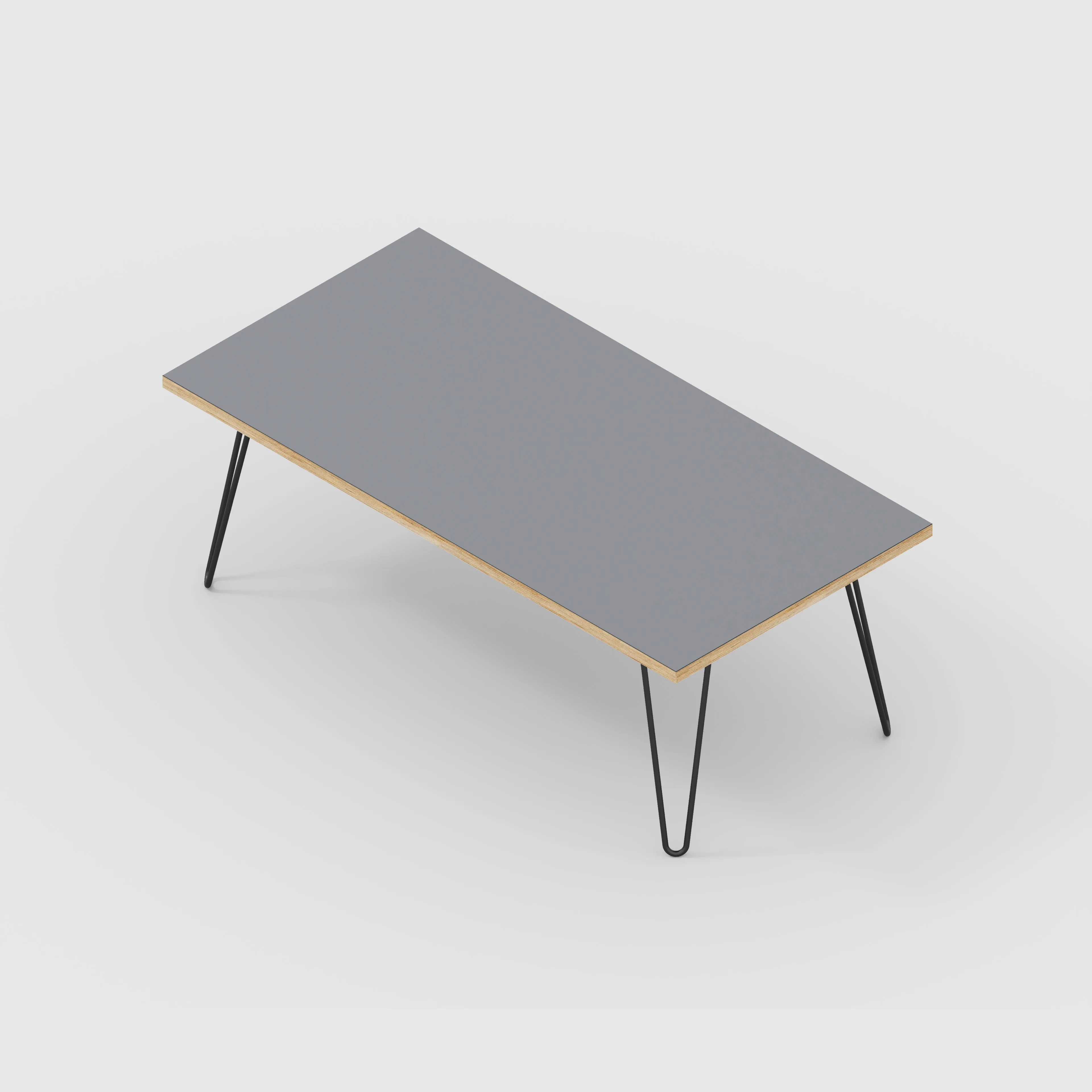 Plywood Coffee Table with Black Hairpin Legs - Formica Tornado Grey - 1200(w) x 600(d) x 425(h)