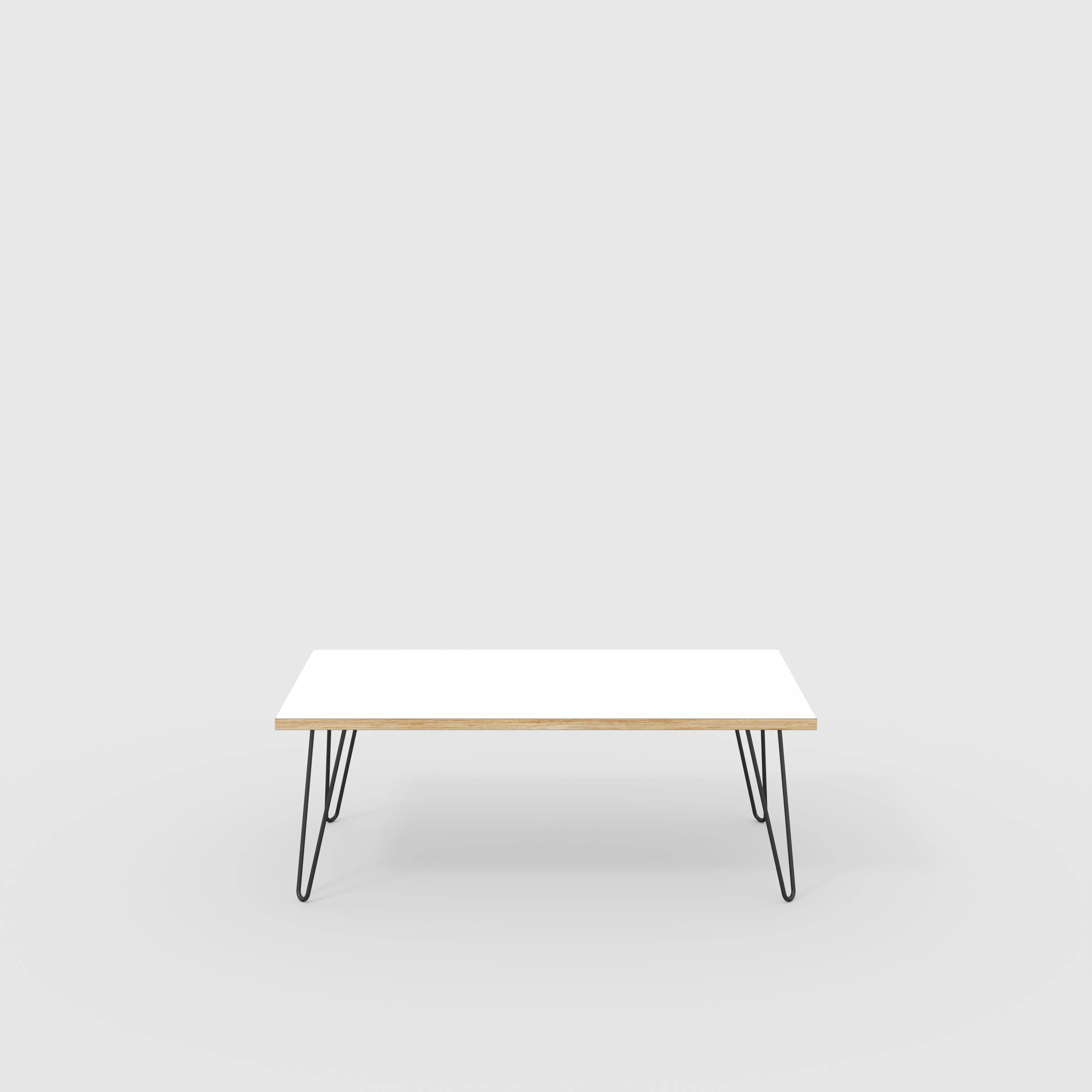 Plywood Coffee Table with Black Hairpin Legs - Formica White - 1200(w) x 600(d) x 425(h)