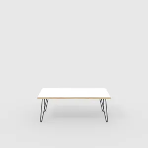 Plywood Coffee Table with Black Hairpin Legs - Formica White - 1200(w) x 600(d) x 425(h)