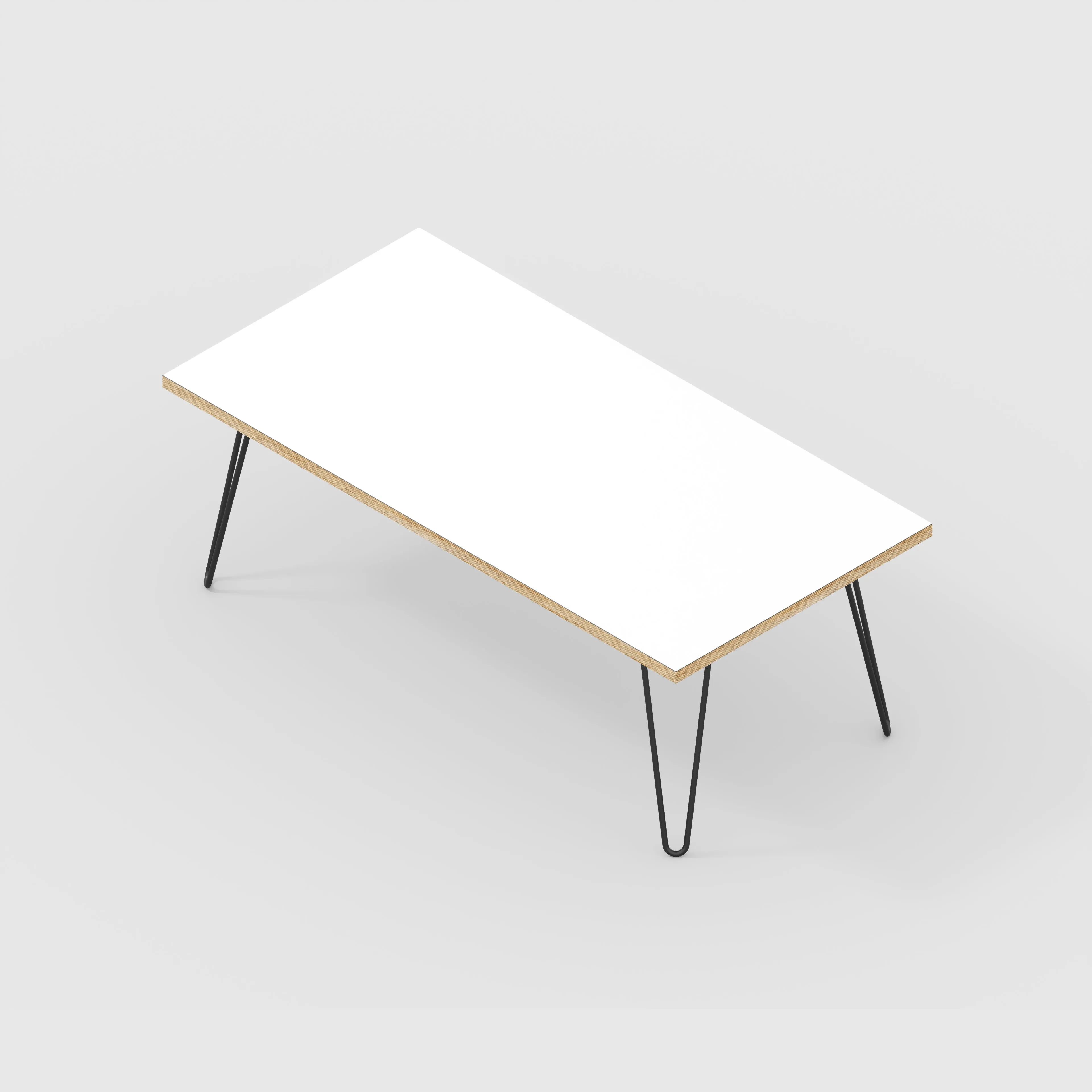 Plywood Coffee Table with Black Hairpin Legs - Formica White - 1200(w) x 600(d) x 425(h)