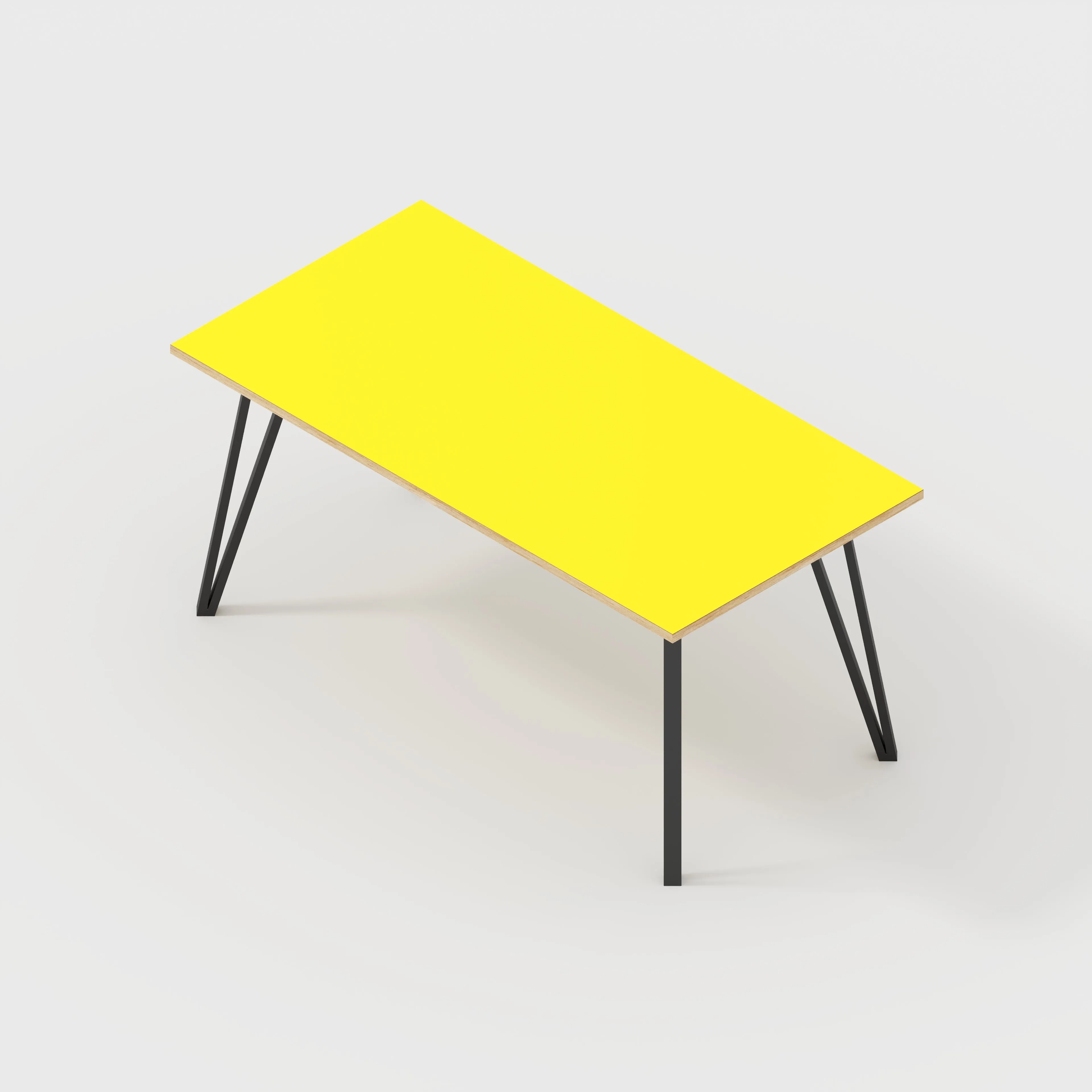 Plywood Desk with Black Box Hairpin Legs - Formica Chrome Yellow - 1600(w) x 800(d) x 735(h)