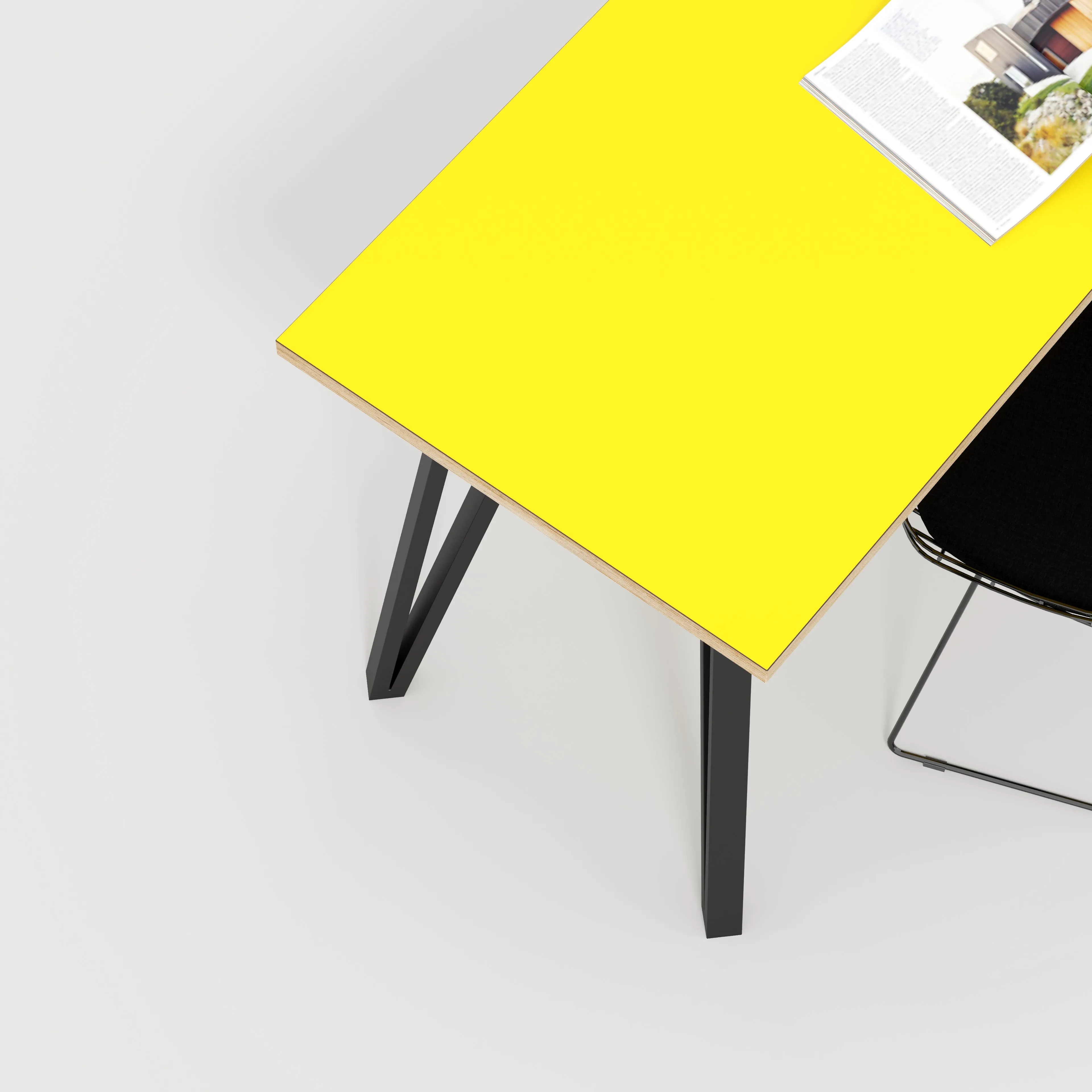 Plywood Desk with Black Box Hairpin Legs - Formica Chrome Yellow - 1600(w) x 800(d) x 735(h)