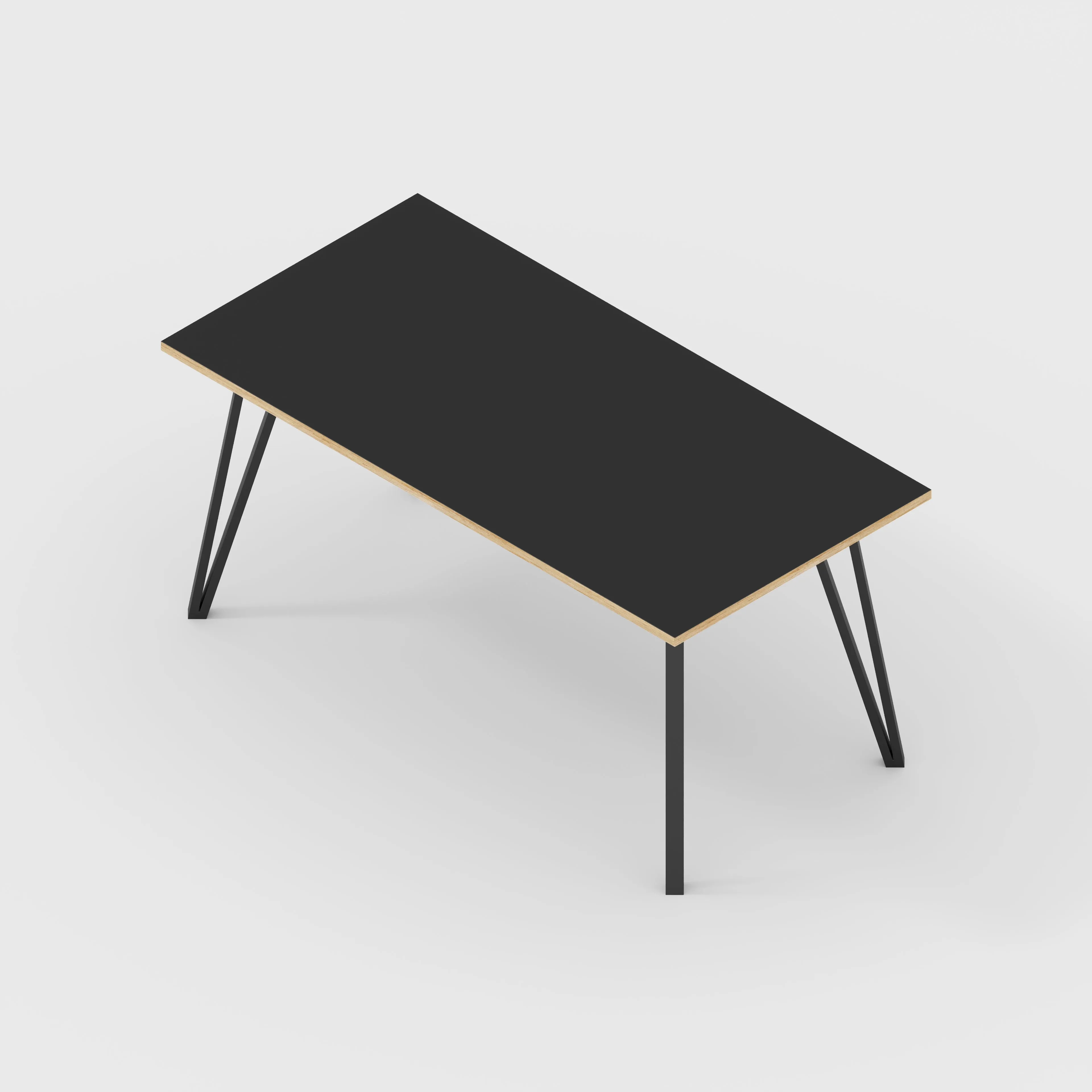 Plywood Table with Black Box Hairpin Legs - Formica Diamond Black - 1600(w) x 800(d) x 735(h)