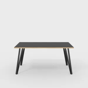 Plywood Table with Black Box Hairpin Legs - Formica Diamond Black - 1600(w) x 800(d) x 735(h)