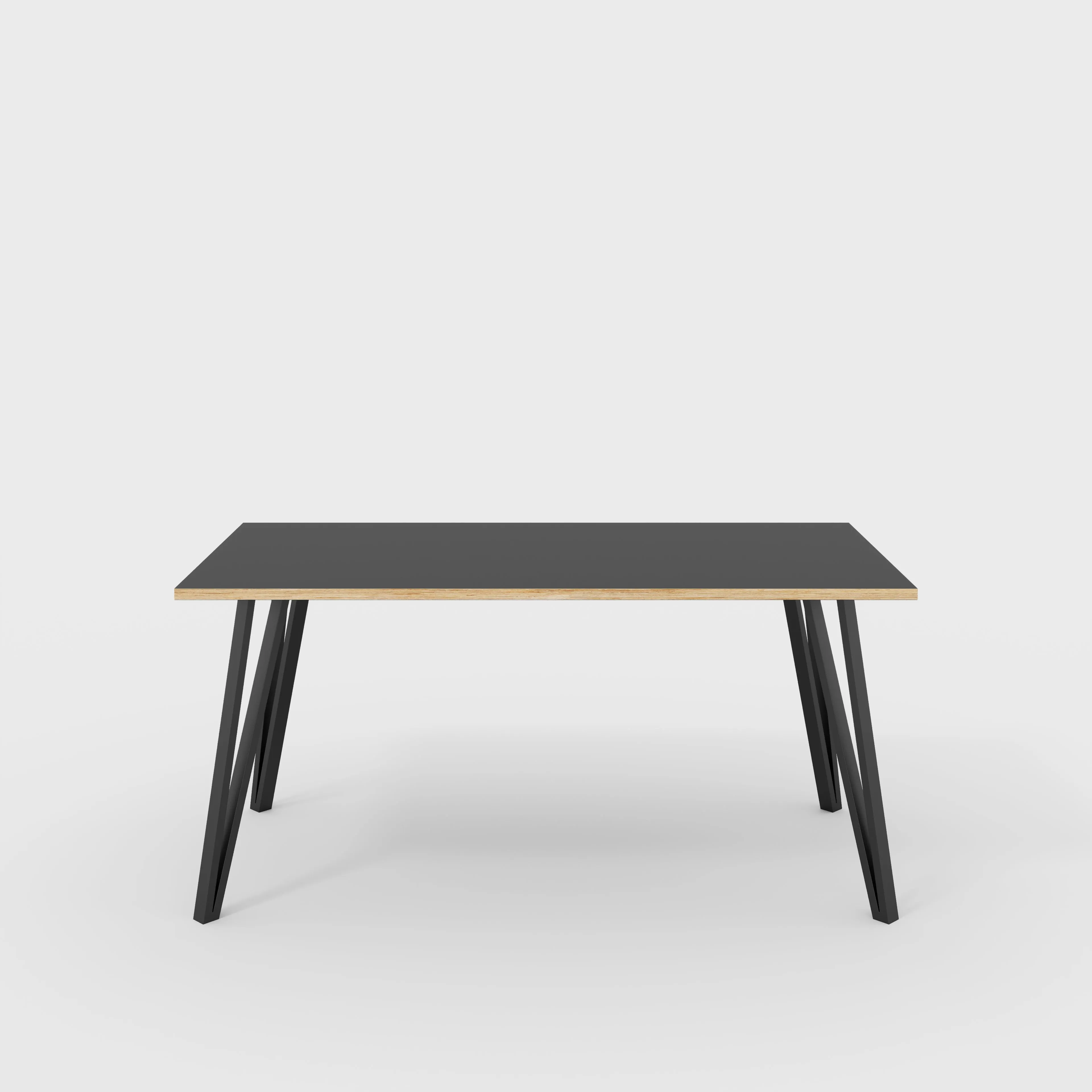 Plywood Table with Black Box Hairpin Legs - Formica Diamond Black - 1600(w) x 800(d) x 735(h)