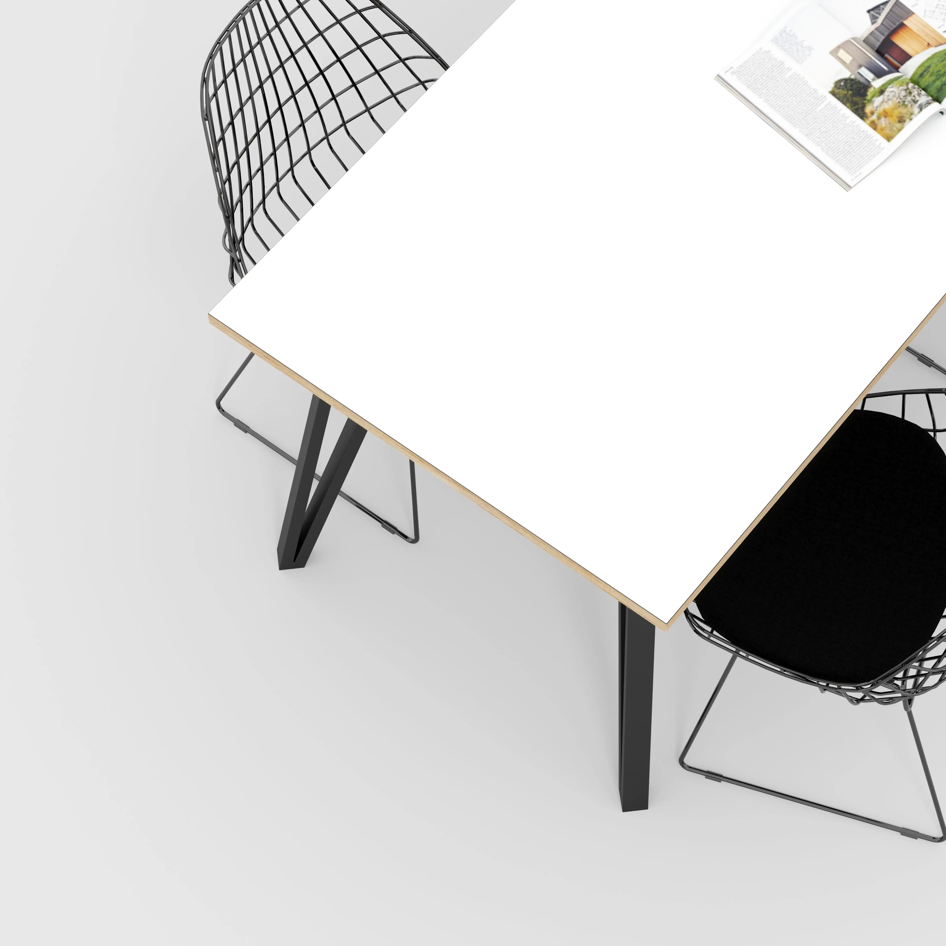 Plywood Table with Black Box Hairpin Legs - Formica White - 1600(w) x 800(d) x 735(h)