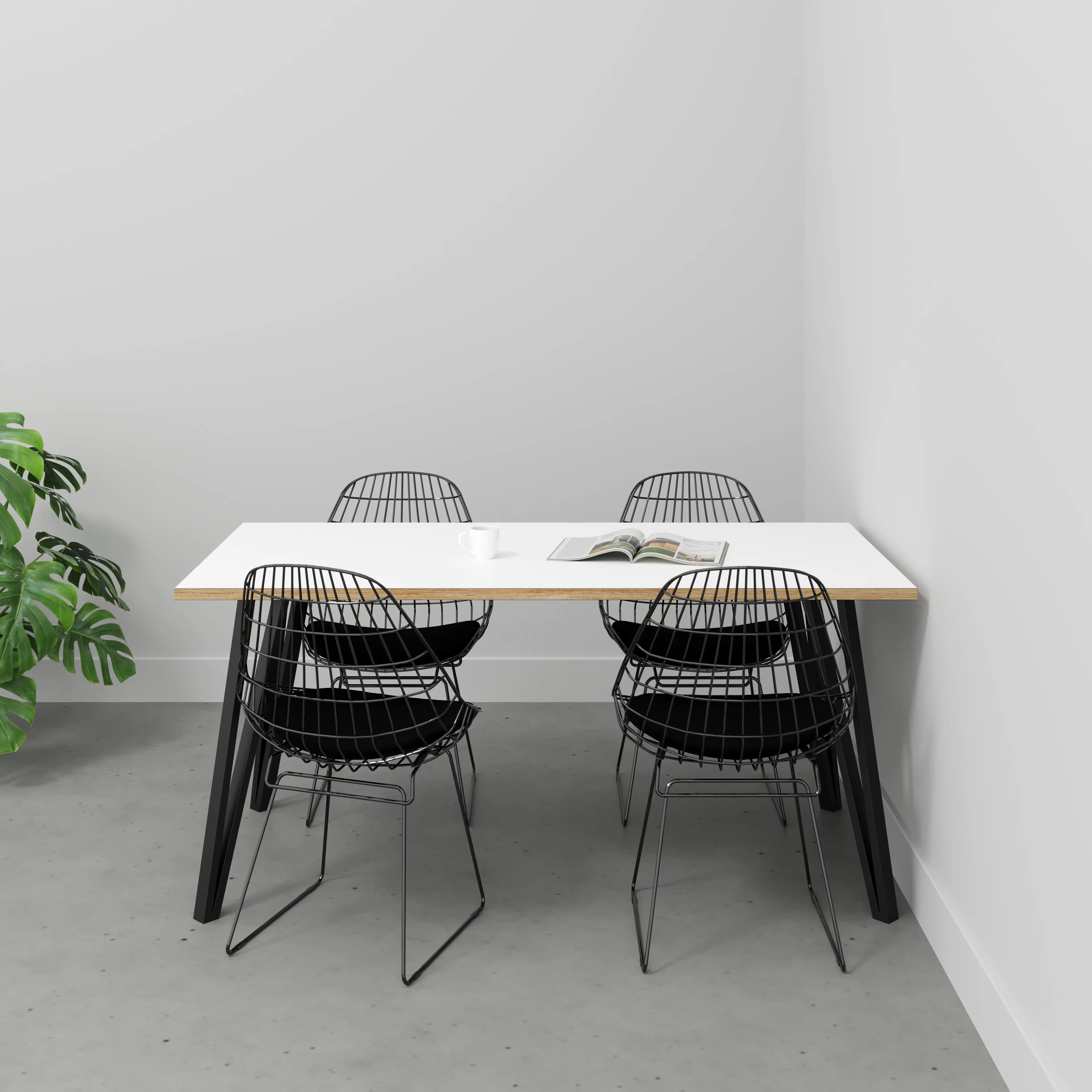 Plywood Table with Black Box Hairpin Legs - Formica White - 1600(w) x 800(d) x 735(h)