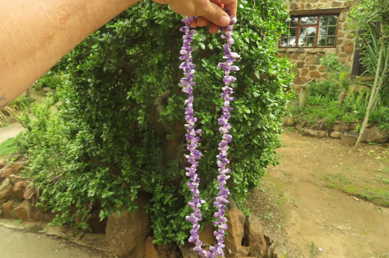 Polished Chevron Amethyst Hawaiian Style Beaded Tumble Chip Necklace - Sold Per Item - From Zambia