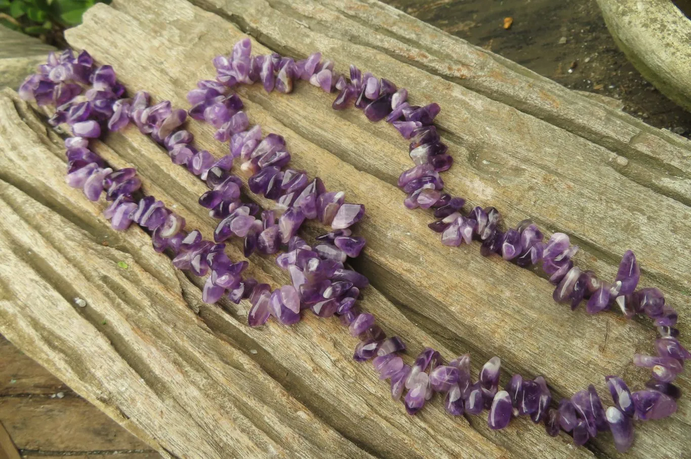 Polished Chevron Amethyst Hawaiian Style Beaded Tumble Chip Necklace - Sold Per Item - From Zambia