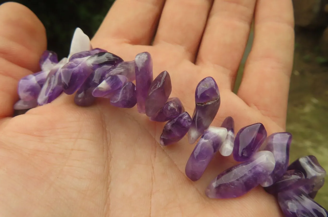 Polished Chevron Amethyst Hawaiian Style Beaded Tumble Chip Necklace - Sold Per Item - From Zambia