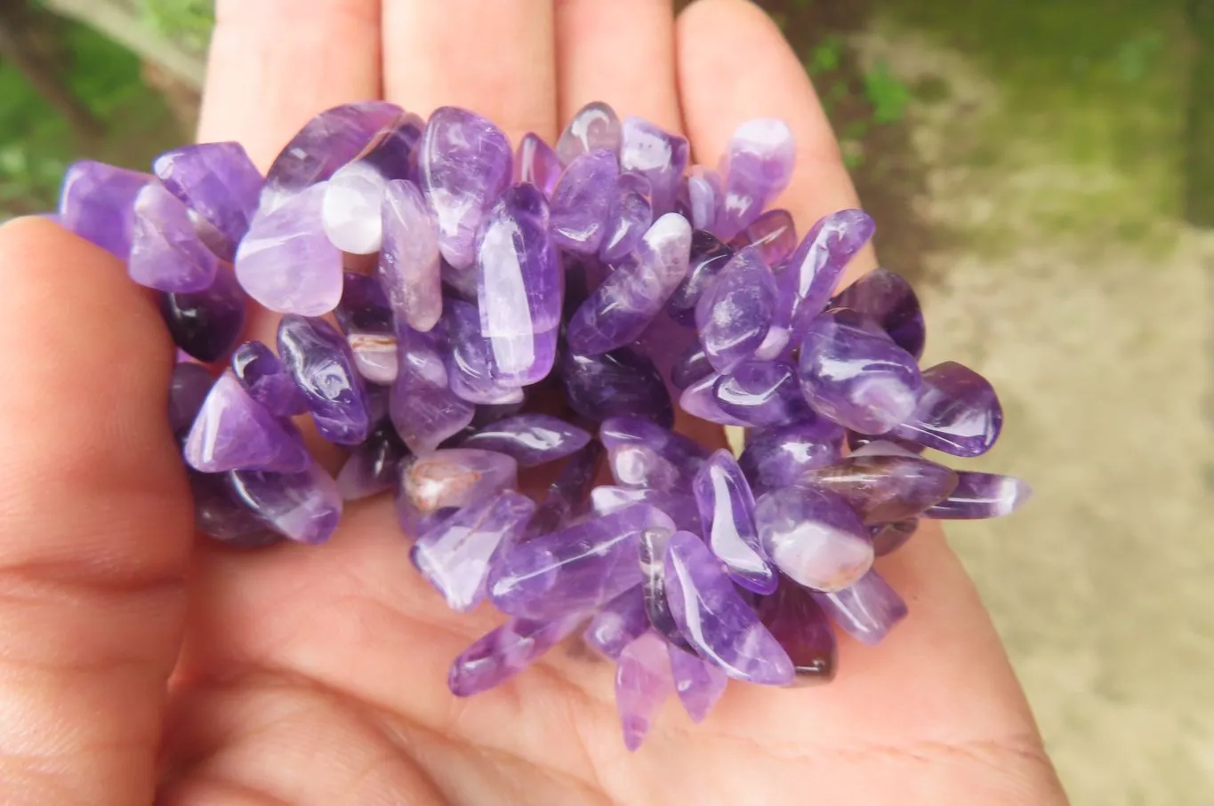 Polished Chevron Amethyst Hawaiian Style Beaded Tumble Chip Necklace - Sold Per Item - From Zambia