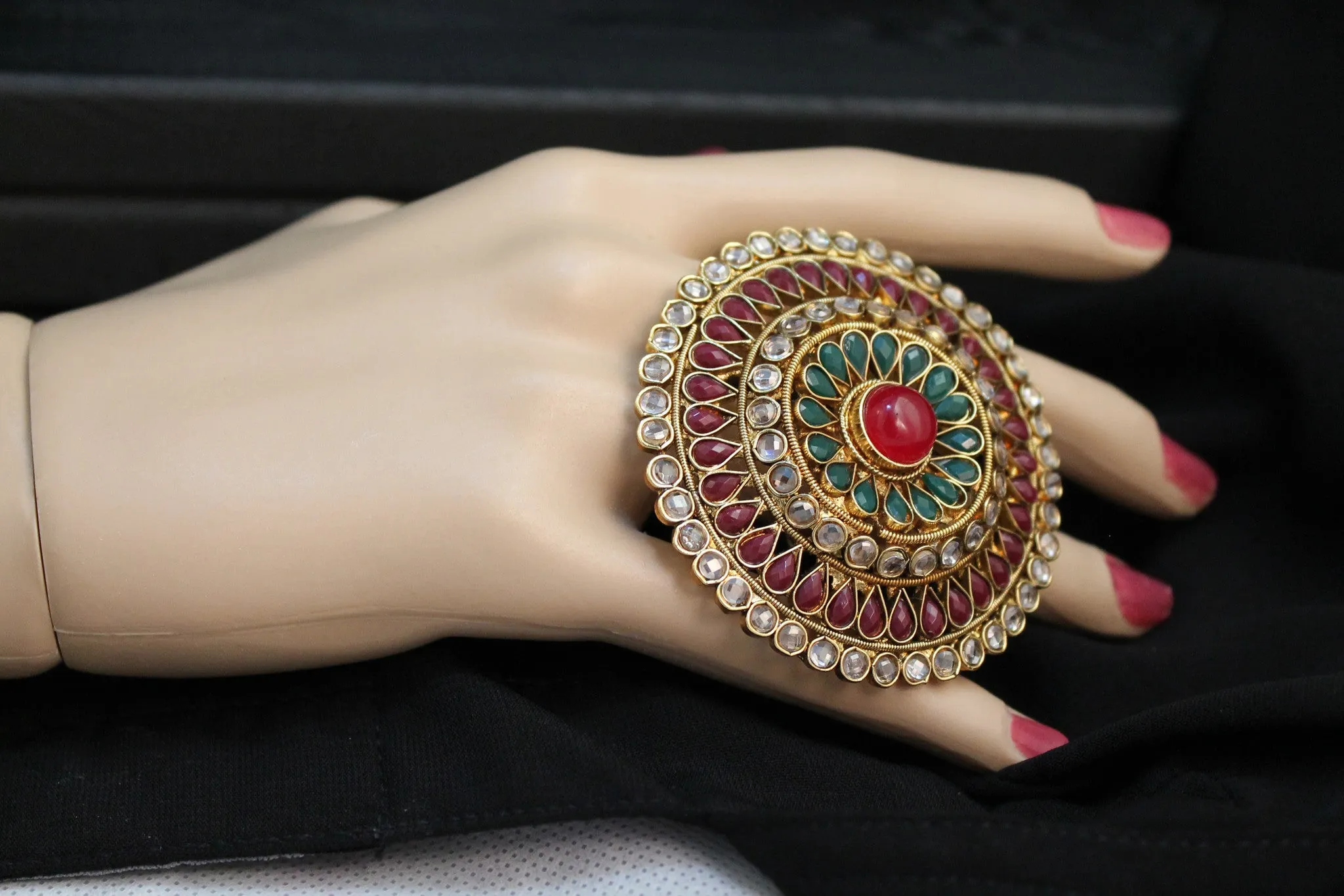 Polky Set 976 Zircon Ruby Emerald Indian Bridal Set Shieno Sarees