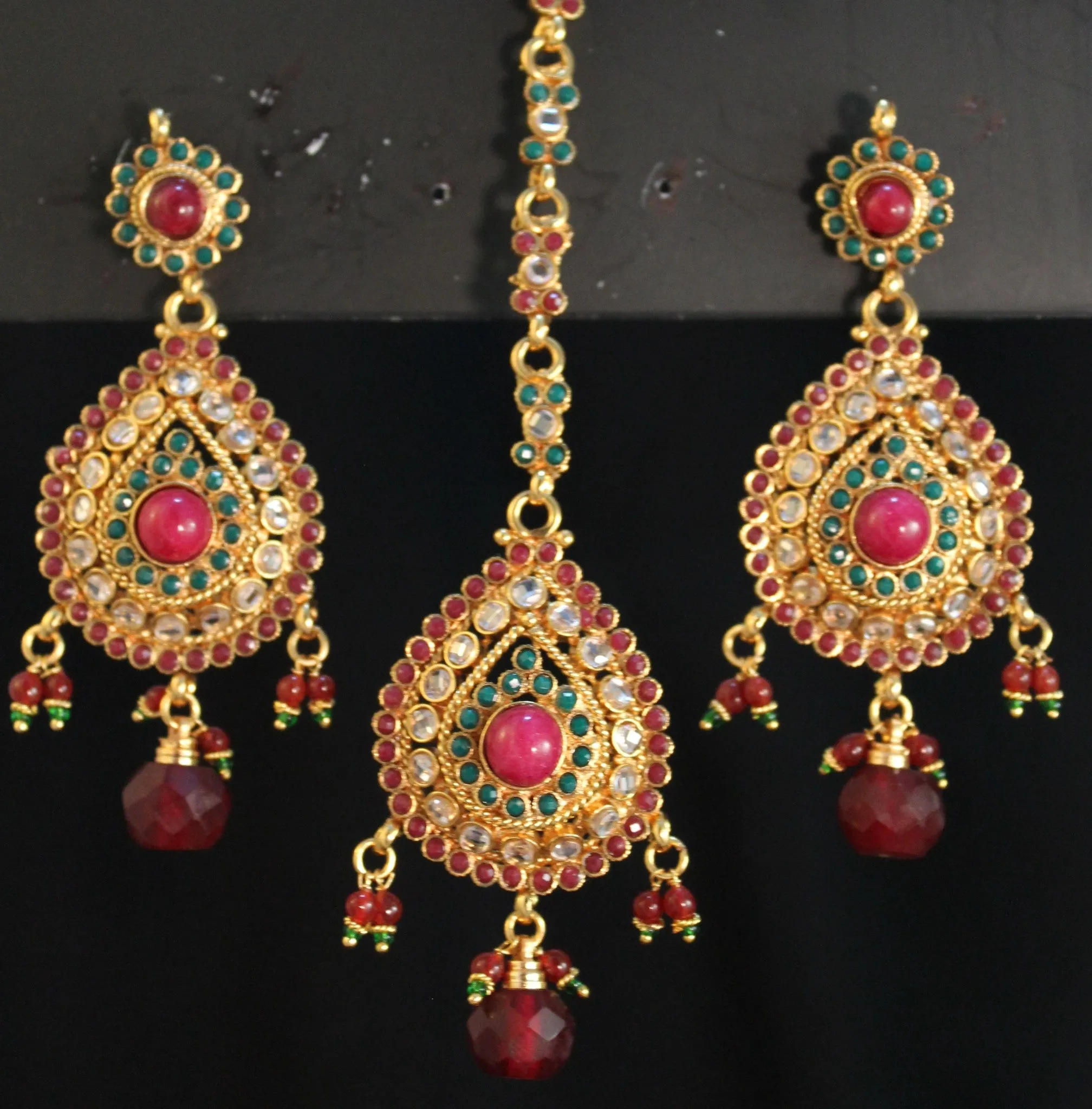 Polky Set 976 Zircon Ruby Emerald Indian Bridal Set Shieno Sarees