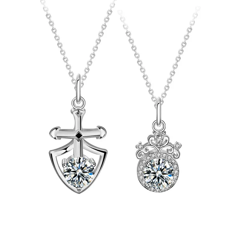 Promise Moissanite CZ Shield & Crown 925 Sterling Silver Necklaces