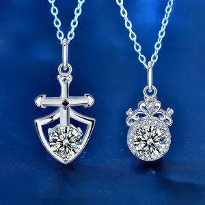 Promise Moissanite CZ Shield & Crown 925 Sterling Silver Necklaces