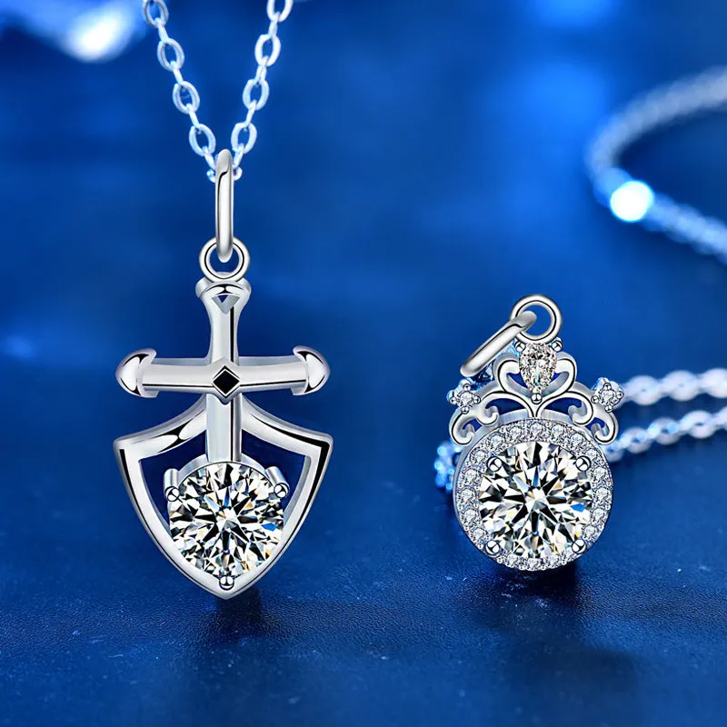 Promise Moissanite CZ Shield & Crown 925 Sterling Silver Necklaces