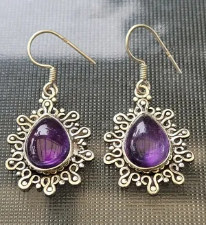 Purple Stone Earrings, 100% Natural Amethyst Earrings, 925 Sterling Silver Earrings, Amethyst Stone Earrings, Amethyst Earrings Dangle Women