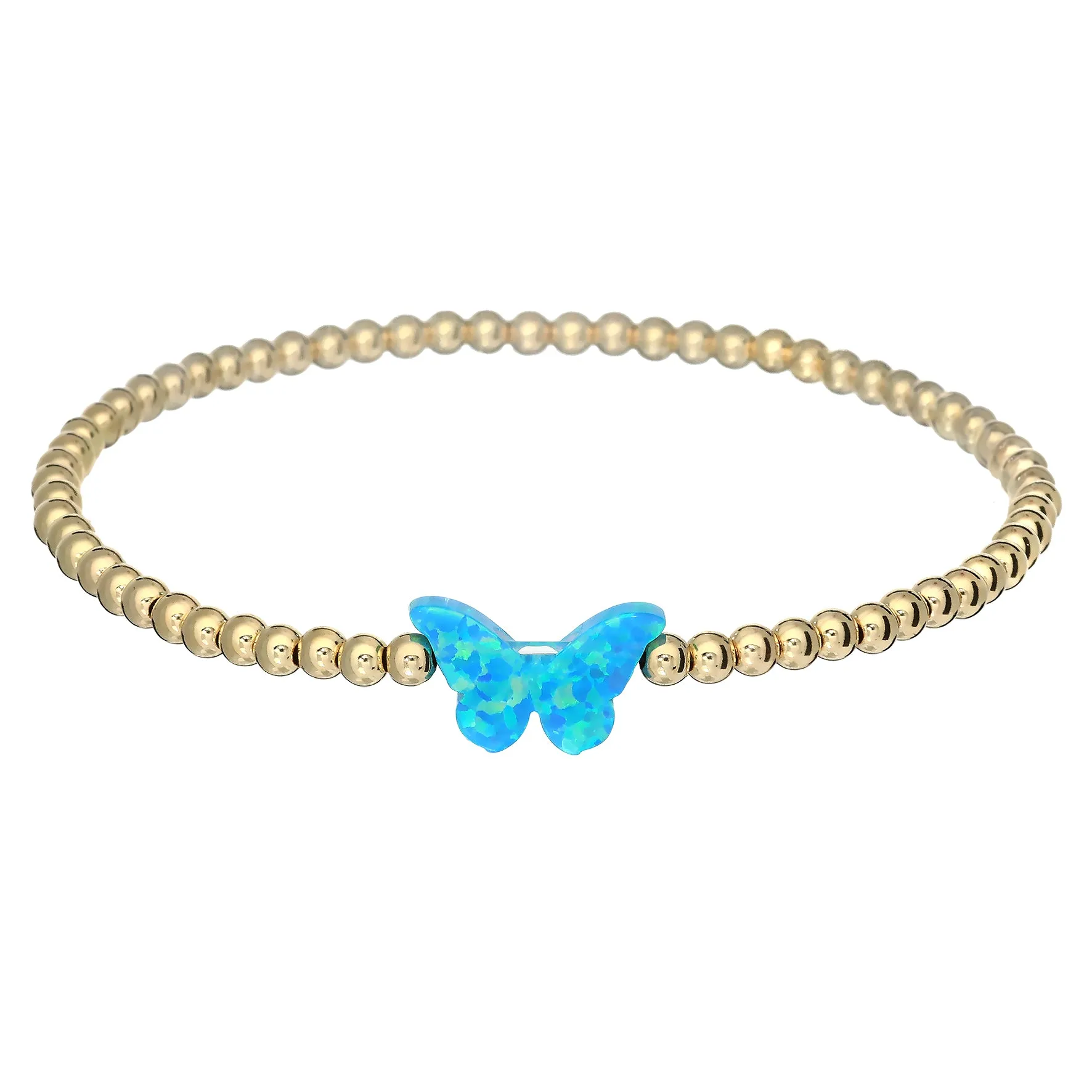 "CLASSIC OPAL BUTTERFLY" Charm and Gold Filled Ball Beaded Bracelet