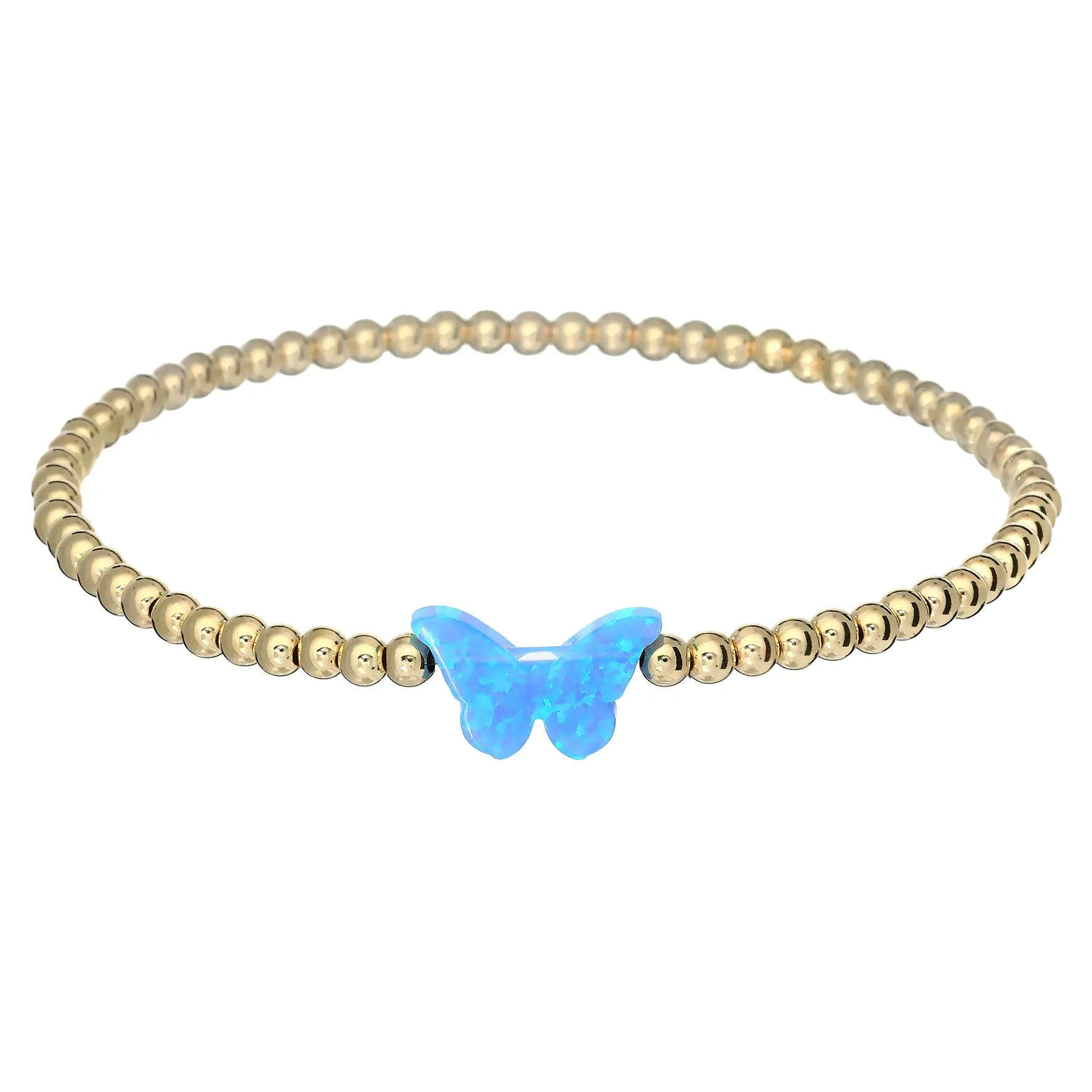 "CLASSIC OPAL BUTTERFLY" Charm and Gold Filled Ball Beaded Bracelet