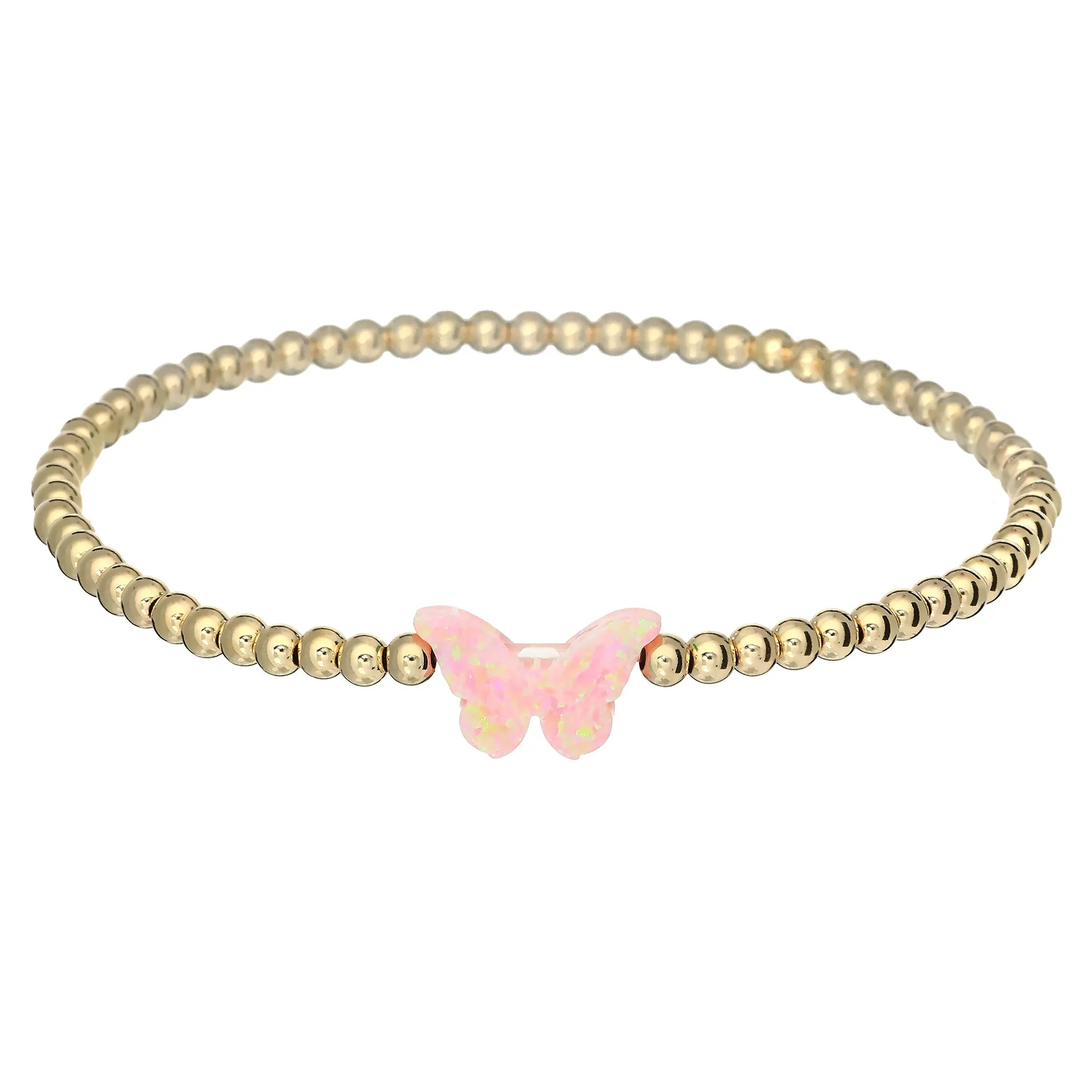 "CLASSIC OPAL BUTTERFLY" Charm and Gold Filled Ball Beaded Bracelet