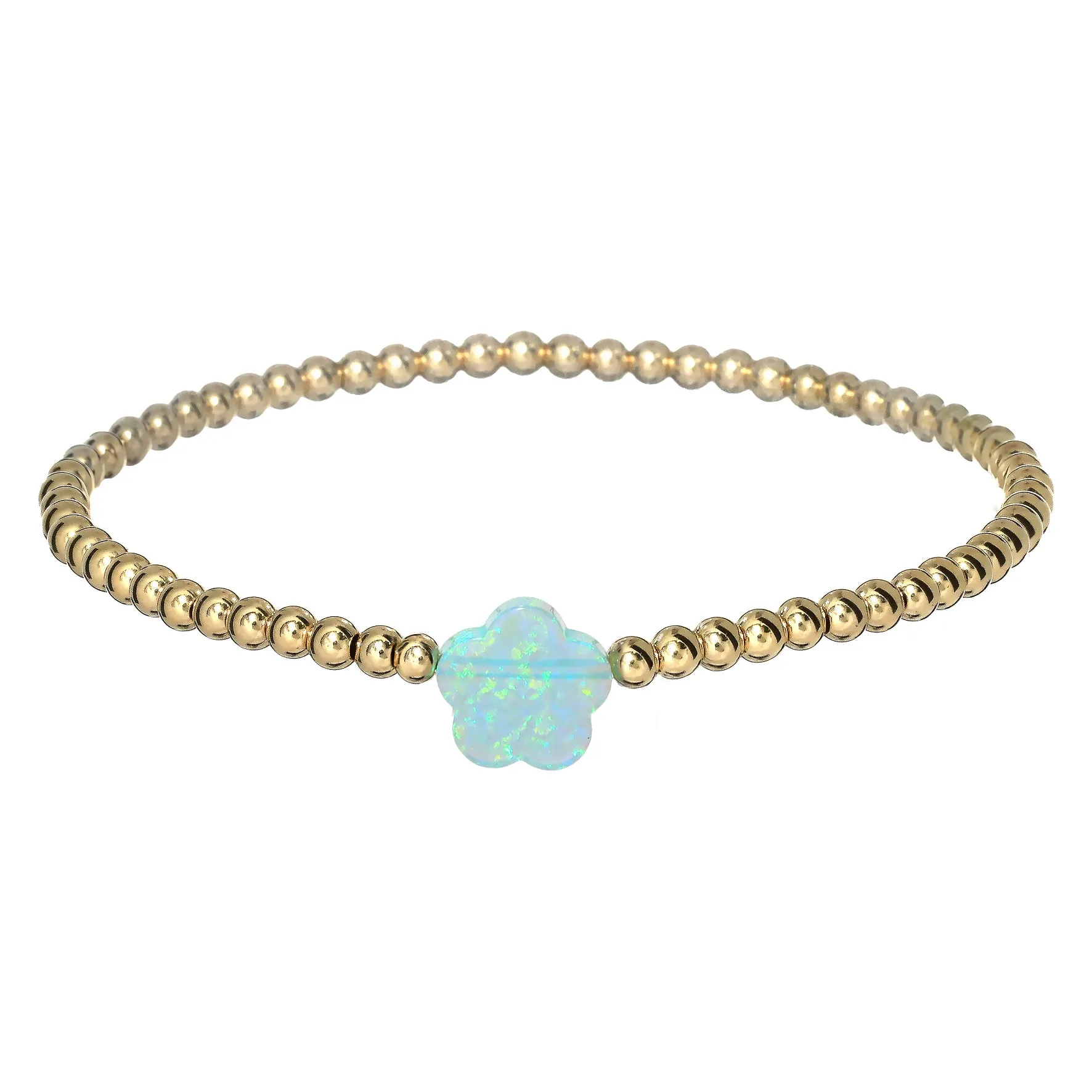 "FLOWER" Opal Charm and Gold Filled Ball Beaded Bracelet