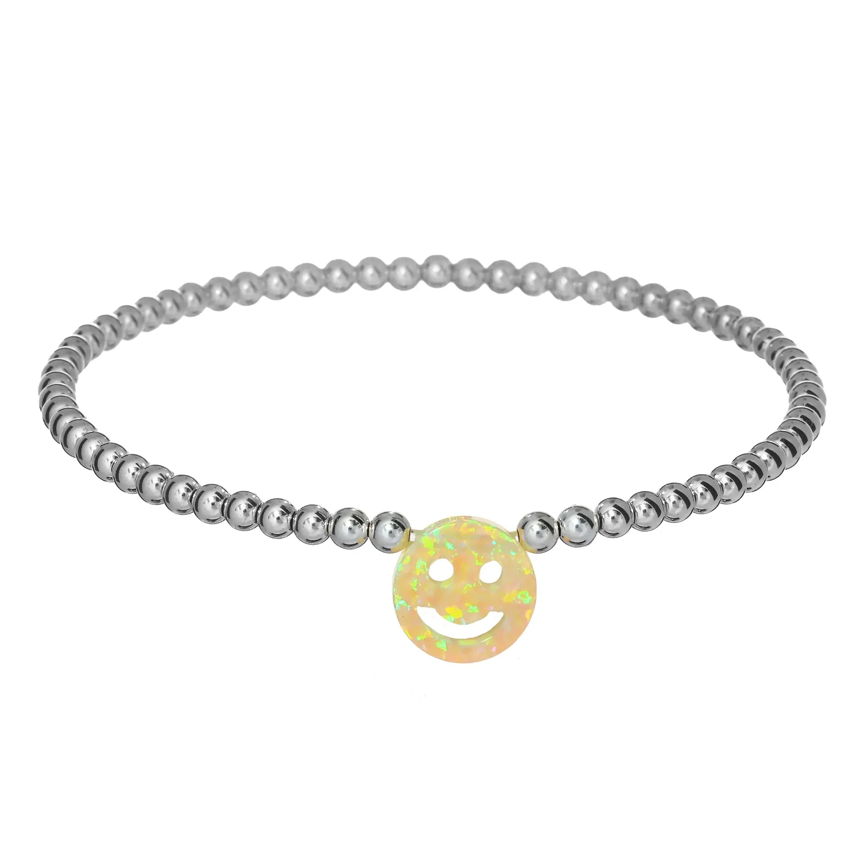 "HAPPY FACE" Opal Charm and Gold Filled Ball Beaded Bracelet