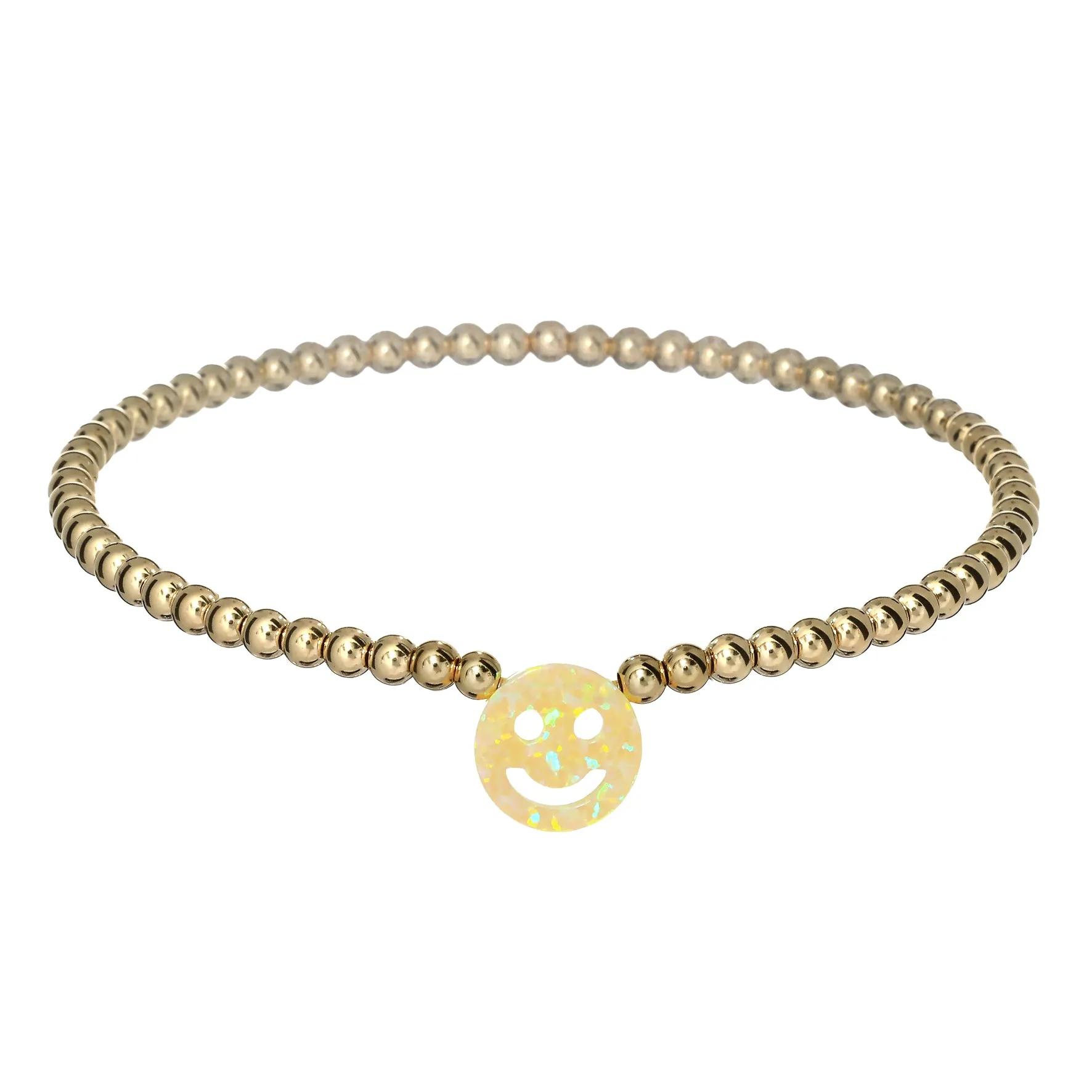 "HAPPY FACE" Opal Charm and Gold Filled Ball Beaded Bracelet