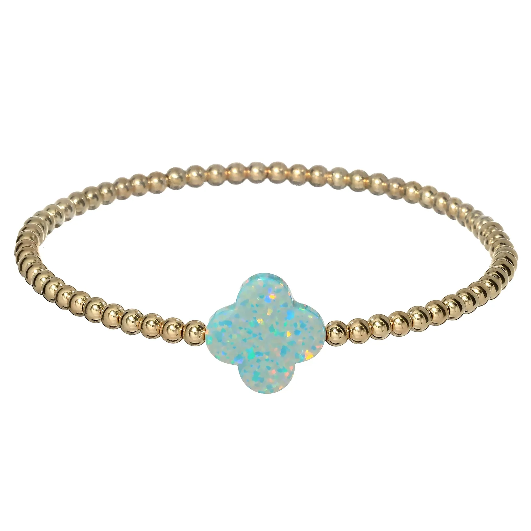 "LUCKY CLOVER" Large Opal on Gold Filled beaded Bracelet