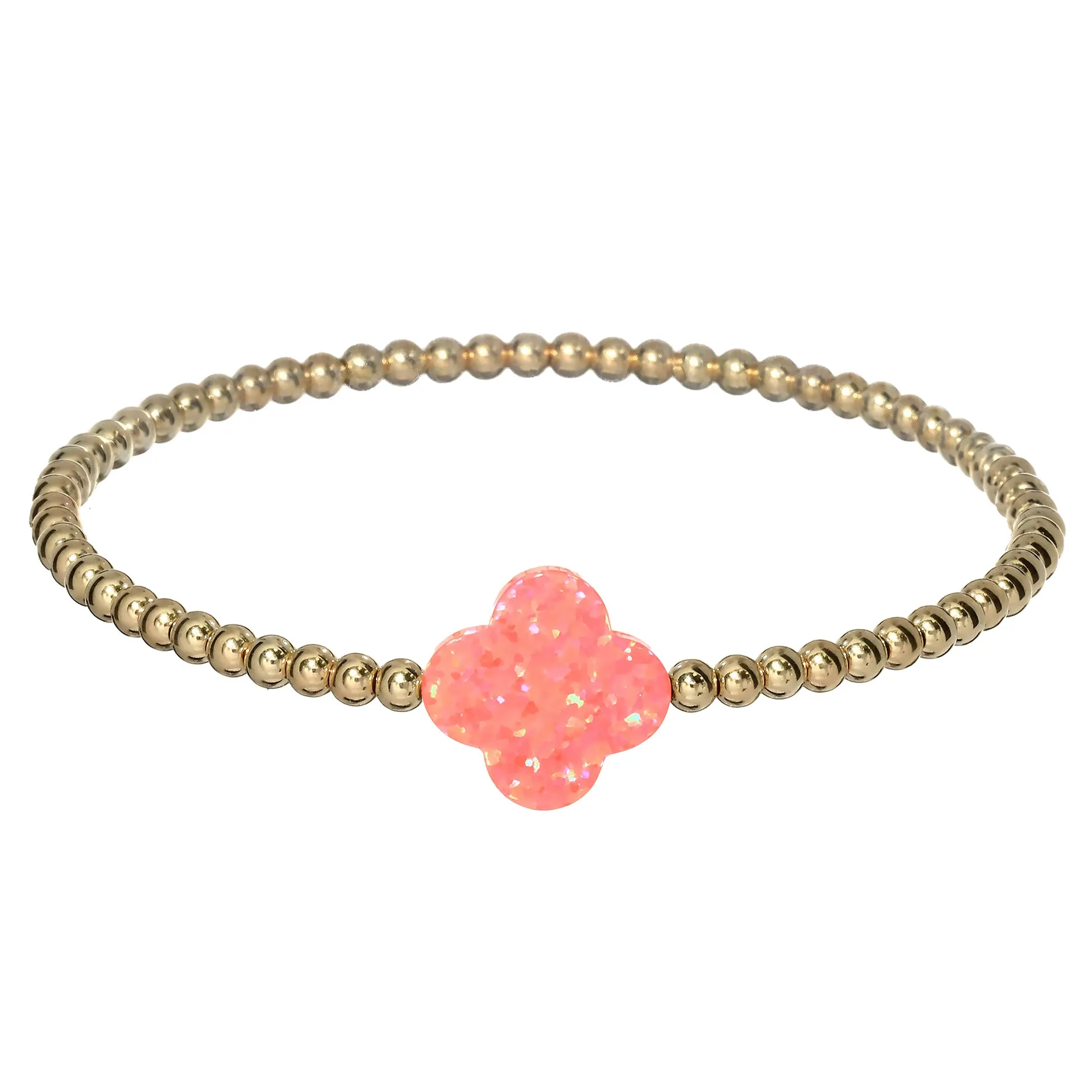 "LUCKY CLOVER" Large Opal on Gold Filled beaded Bracelet