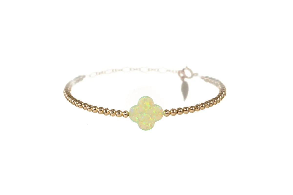 "LUCKY CLOVER" Large Opal on Gold Filled beaded Bracelet