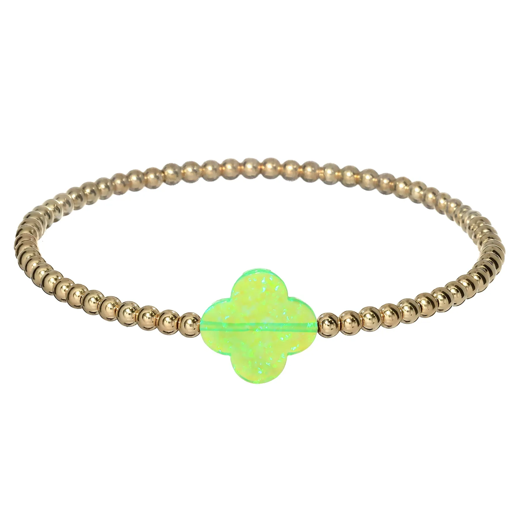 "LUCKY CLOVER" Large Opal on Gold Filled beaded Bracelet