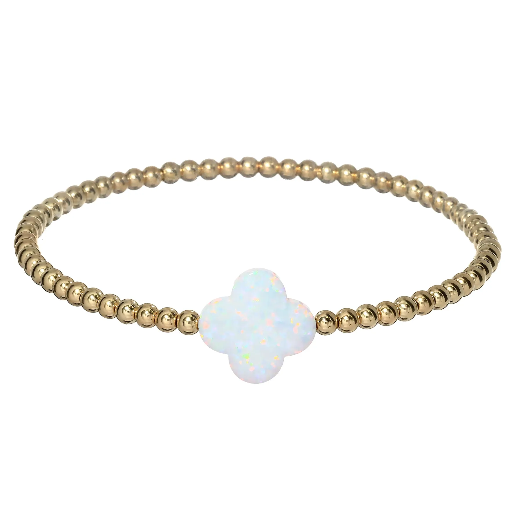 "LUCKY CLOVER" Large Opal on Gold Filled beaded Bracelet