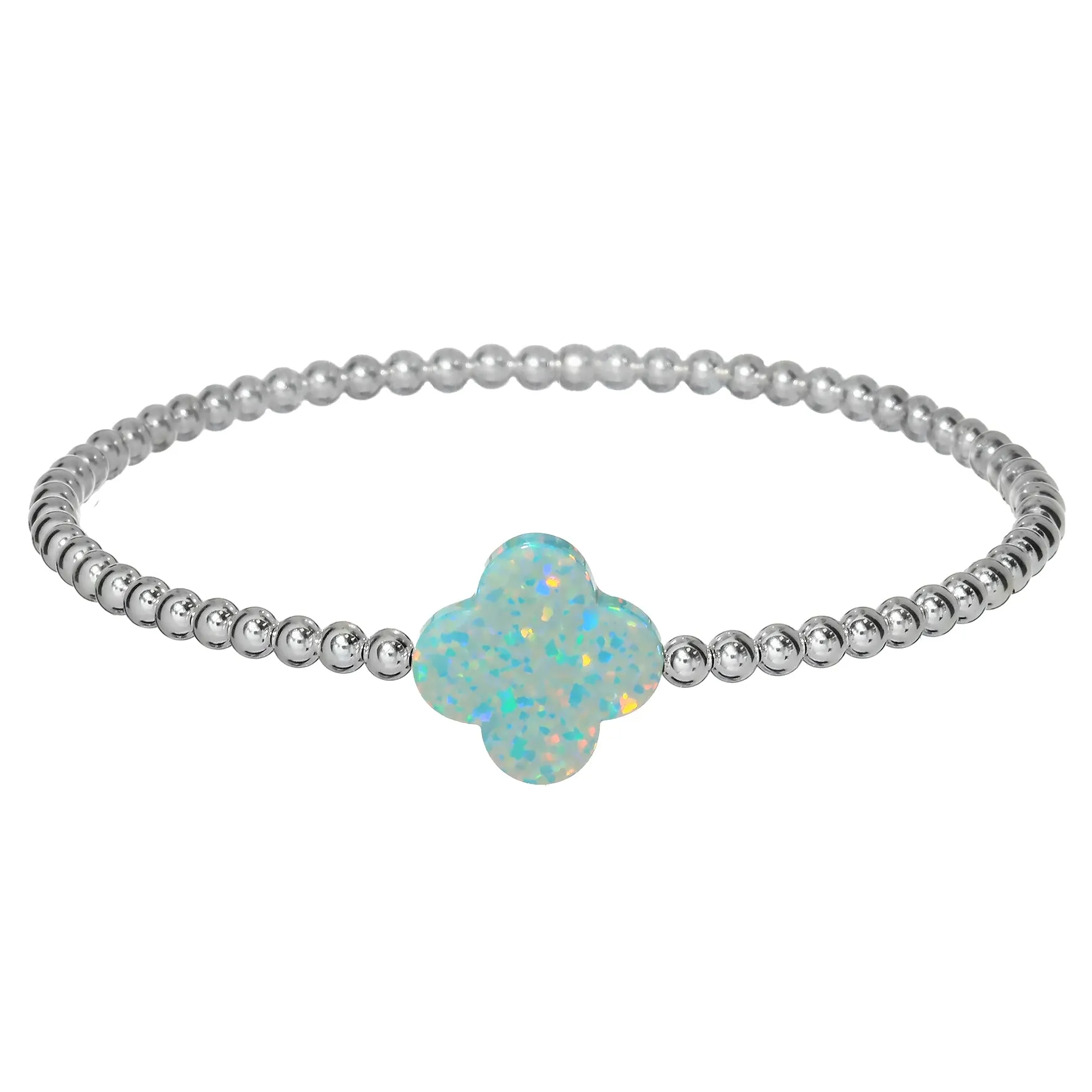 "LUCKY CLOVER" Large Opal on Gold Filled beaded Bracelet